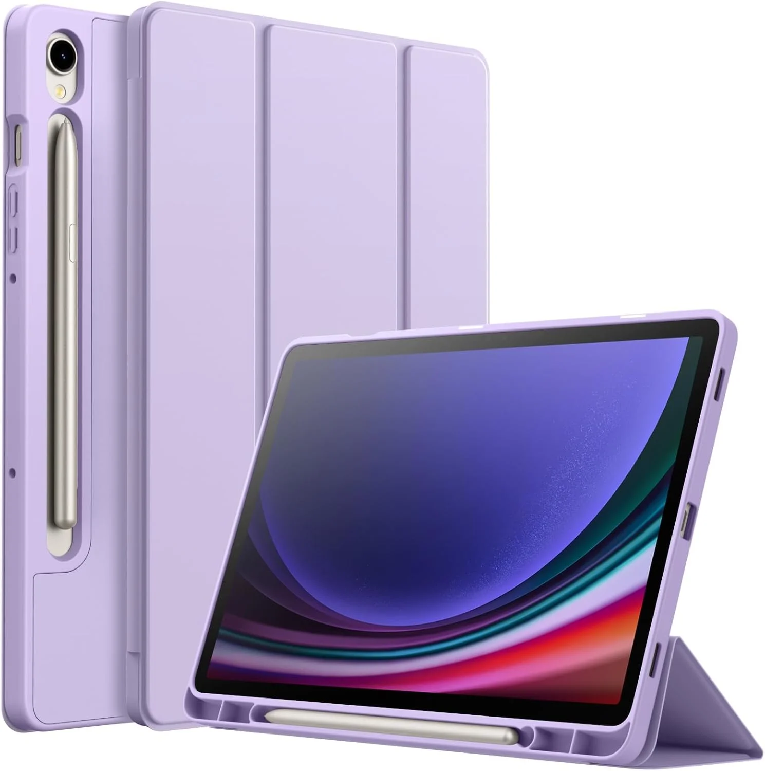کاور تبلت سامسونگ گلکسی تب S9|FE 11 اینچ با جای قلم S Pen، کاور محافظ تبلت سه تایی تاشو TPU نرم، پشتیبانی از شارژ قلم S Pen، بیدار/خواب خودکار (بنفش روشن)