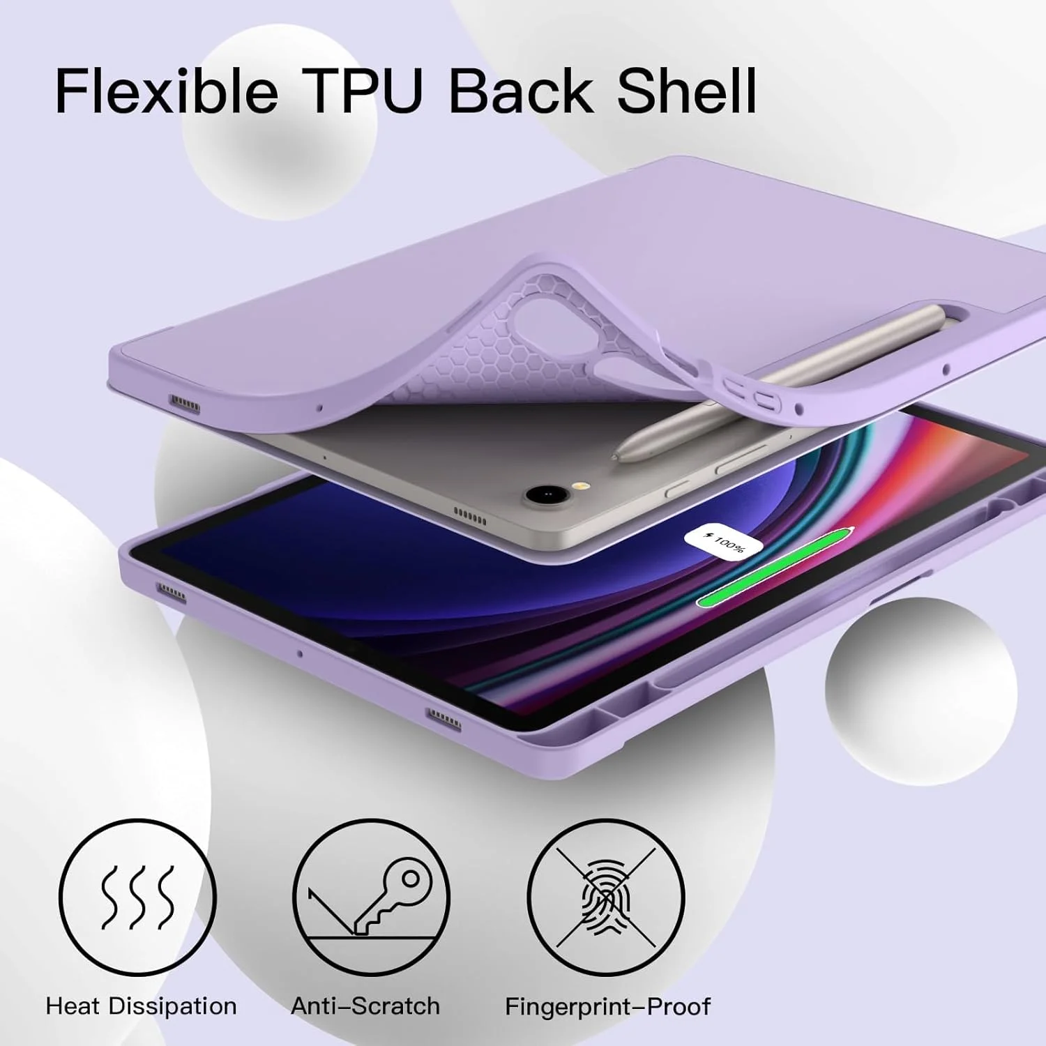 کاور تبلت سامسونگ گلکسی تب S9|FE 11 اینچ با جای قلم S Pen، کاور محافظ تبلت سه تایی تاشو TPU نرم، پشتیبانی از شارژ قلم S Pen، بیدار/خواب خودکار (بنفش روشن)