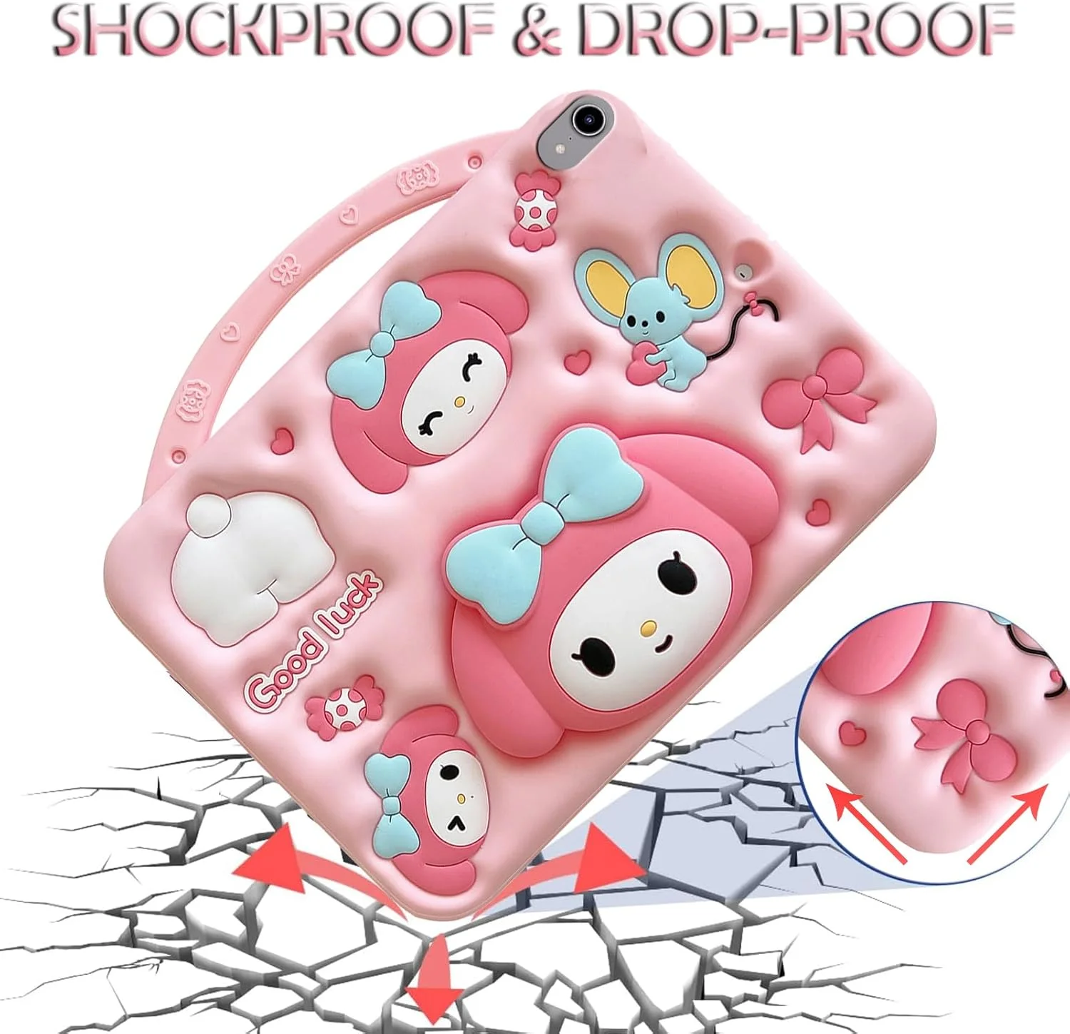 کیف محافظ کودکانه سازگار با آیپد مینی 7 A17 Pro 8.3 اینچی 2024، آیپد مینی نسل 6، کاور ملودی ضد ضربه با پایه دسته دار و بند شانه