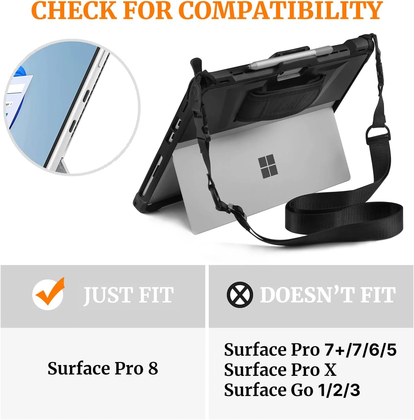 کاور محافظتی مقاوم HZmeris برای سرفیس پرو 8 با جای قلم، مناسب تبلت 13 اینچی، بدنه مقاوم، محافظ عرضه شده در سال 2021، مشکی