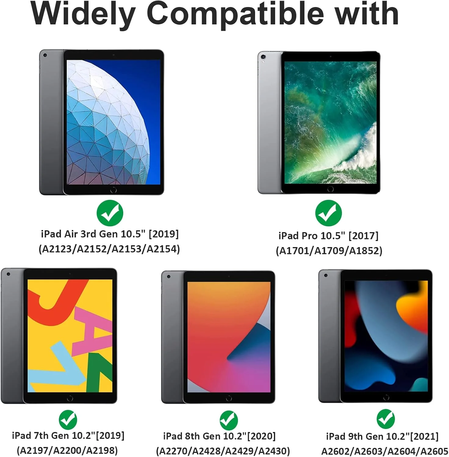 کاور 4UBonLife مناسب برای آیپد نسل 9/8/7 (10.2 اینچ) 2021/2020/2019، آیپد ایر 3/ پرو 10.5 اینچ 2017، دارای جای قلم، باریک، سبک، با پوشش پشتی TPU مات نیمه شفاف، سبز شب