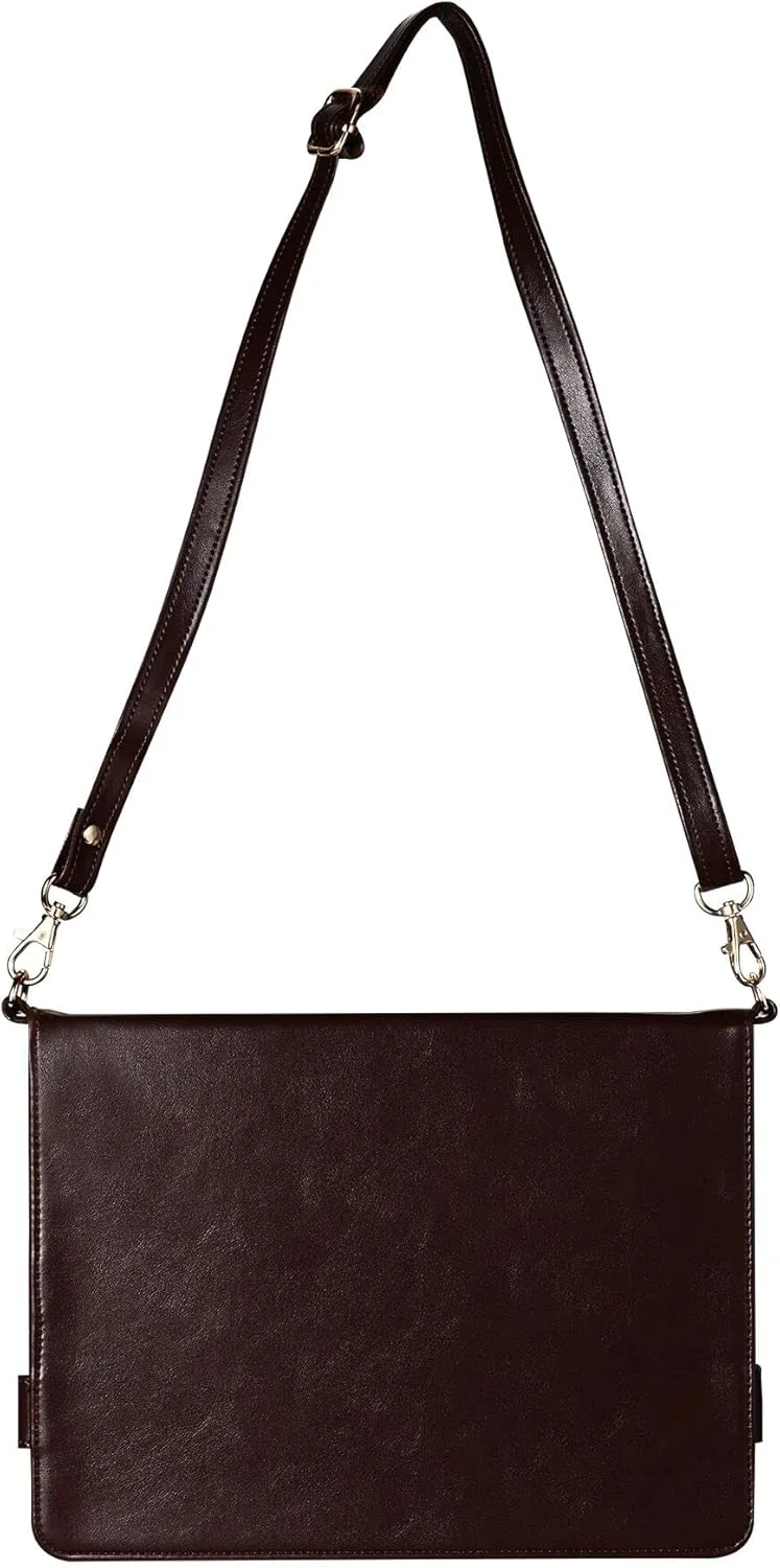 کیف دستی آیپد پرو ۱۱ اینچ M4 نسل پنجم ۲۰۲۴، کیف تبلت Techcircle Folio Stand چرم PU با بند دستی و بند دوشی، دارای جای مداد، جای کارت و کیف پول، قهوه ای تیره