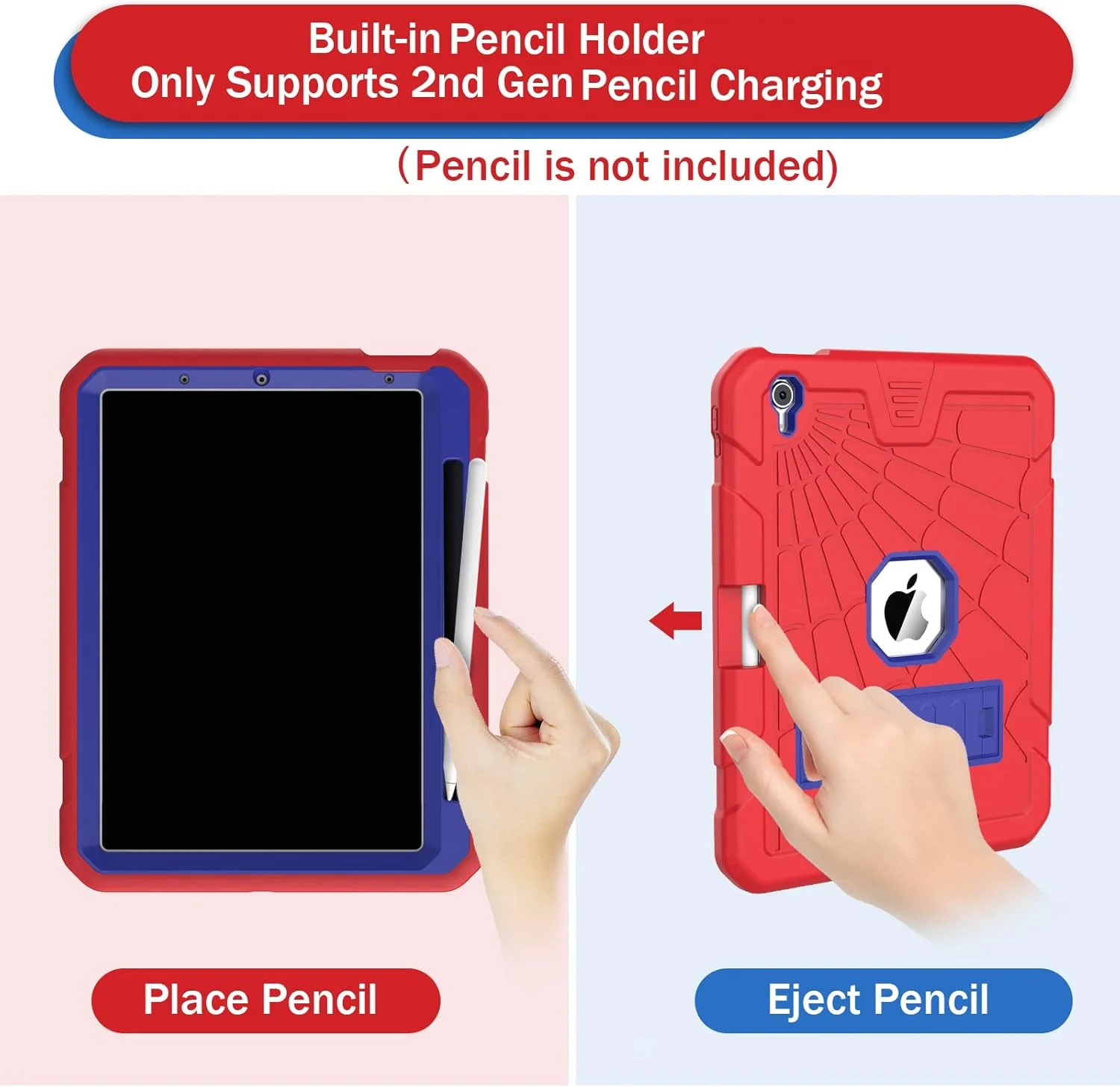 کاور محافظ آیپد ایر 5/4 هریز با جای قلم 2022/2020 | کاور آیپد ایر نسل 5 مناسب کودکان | کاور ایر 10.9 با استند | کاور محافظ مقاوم و بادوام برای آیپد 10.9 اینچی قرمز+آبی