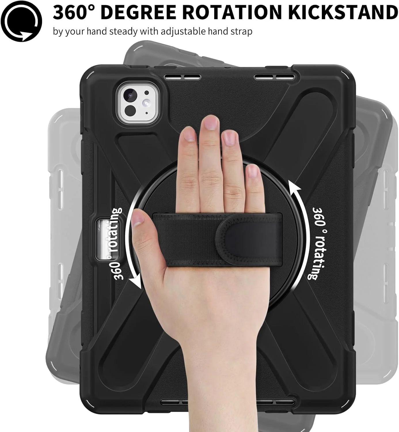 کاور ProElite برای Apple iPad Pro 13 اینچ 2024، کاور محافظ زرهی 3 لایه مقاوم برای iPad Pro 13 اینچ M4 2024 به همراه جایگاه قلم Apple، بند شانه و پایه نگهدارنده، مشکی