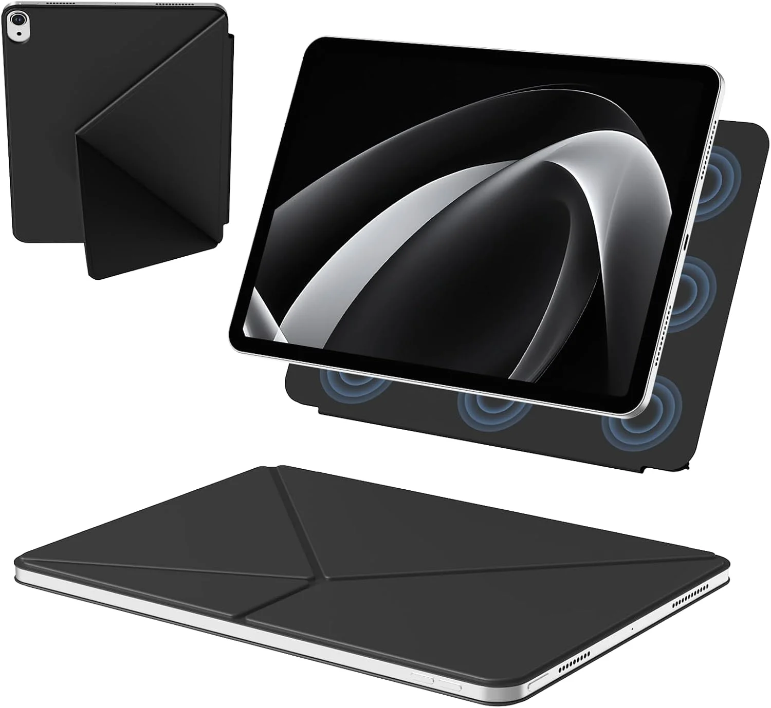 کیف مگنتی KVTVOU مناسب برای آیپد نسل 11 مدل A16 سال 2025 و آیپد نسل 10 اینچ 10.9 سال 2022، دارای استند چند زاویه ای، فوق العاده باریک، مشکی