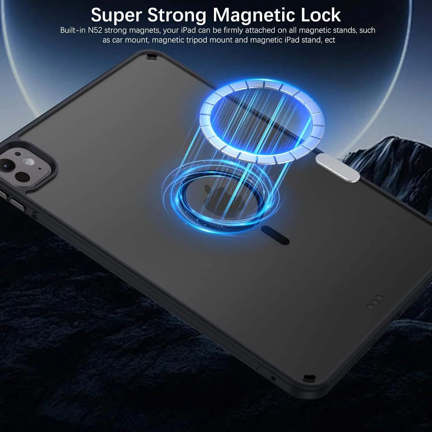 کاور آهنربایی تلاسو مناسب آیپد پرو 11 اینچ 2024 (M4)، پشتیبانی از قلم، پشت مات نیمه شفاف، ضربه گیر TPU نرم، کاور محافظ ضد ضربه با استاندارد نظامی برای آیپد پرو 11 اینچ (M4) 2024، مشکی