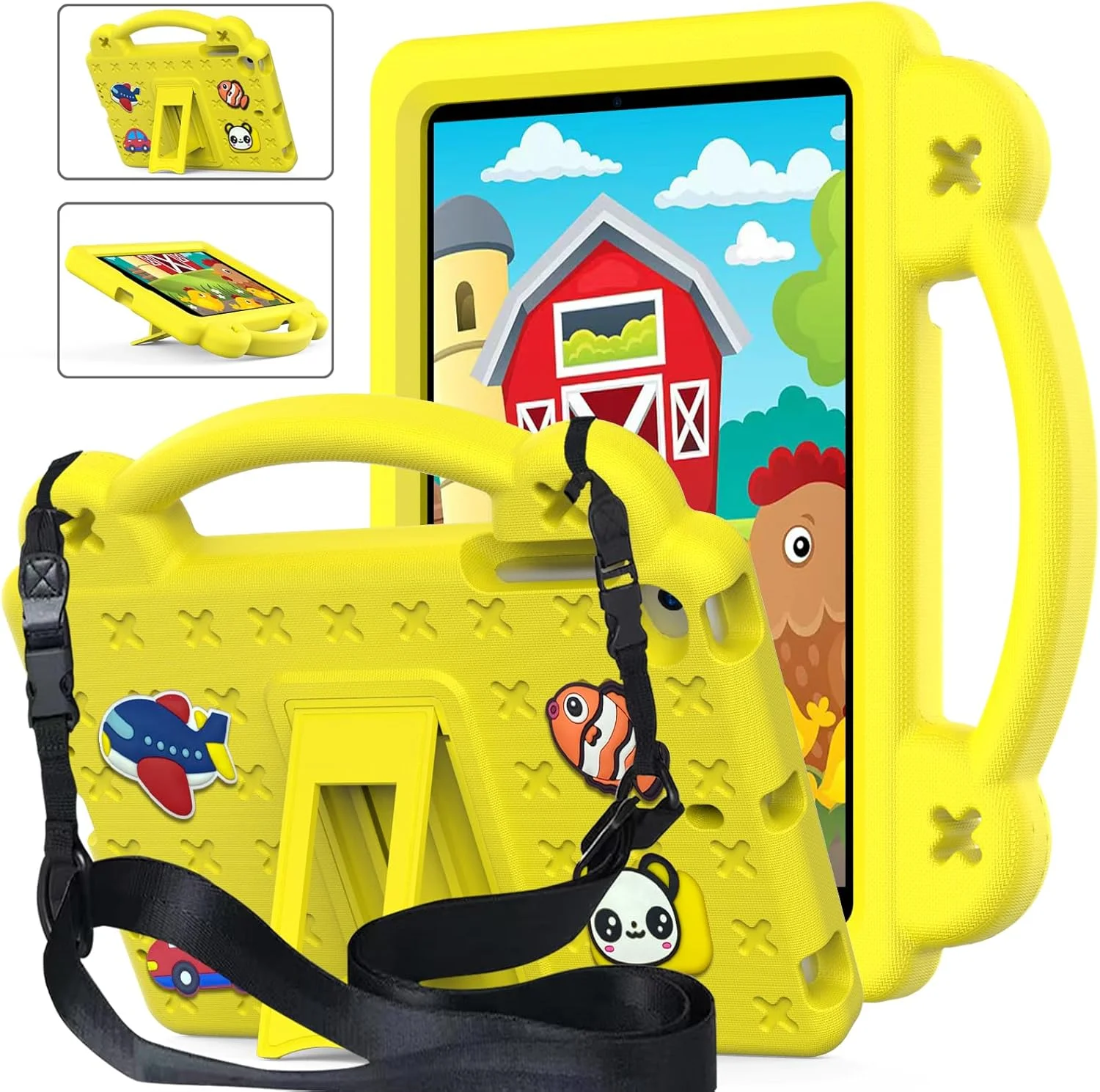 کیف آیپد نسل 10 مخصوص کودکان، ضد ضربه با قابلیت DIY به همراه جای قلم/دسته/پایه/بند شانه، کاور محافظ کودکانه تبلت برای آیپد نسل 10 (2022)/ایر 4/5 10.9 اینچ/آیپد پرو 11 (زرد)