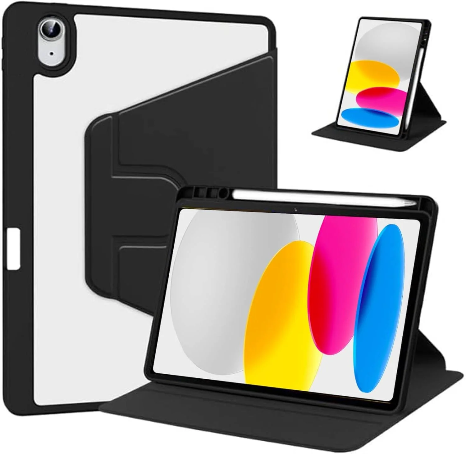 کاور ترکیبی Vurtboly سازگار با آیپد A16 نسل 11 اینچی 2025/نسل 10 اینچی 10.9 اینچی 2022، کاور محافظ پایه دار چند زاویه ای اکریلیک شفاف با نگهدارنده قلم برای آیپد A16 (مشکی)