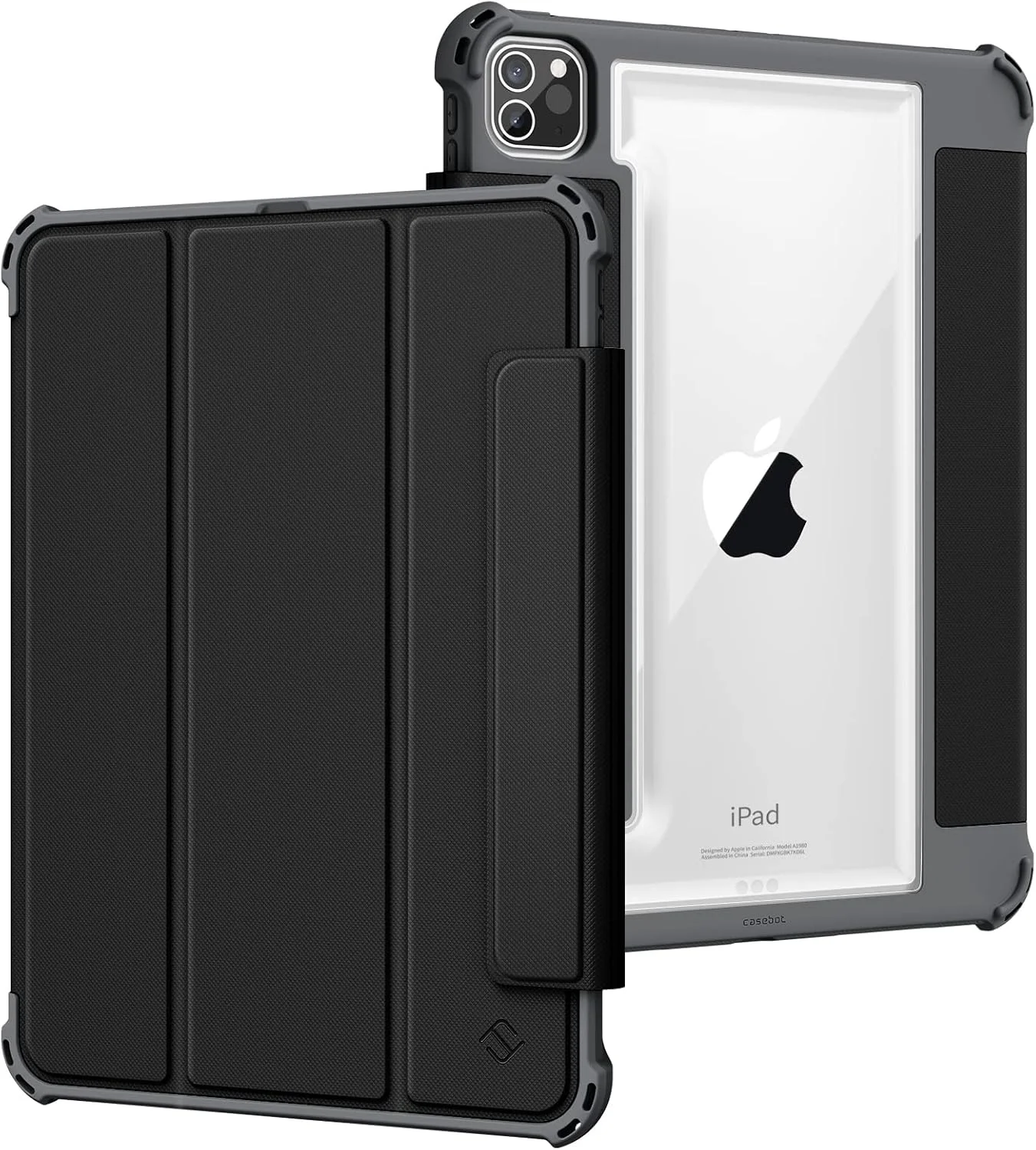 کاور محافظ هایبرید و مقاوم Fintie برای آیپد پرو 11 اینچ (نسل 4/3) 2022/2021 - کاور محافظ شفاف و سنگین با مقاومت بالا در برابر سقوط با جایگاه قلم، مناسب برای آیپد پرو 11 اینچ نسل 2، مشکی