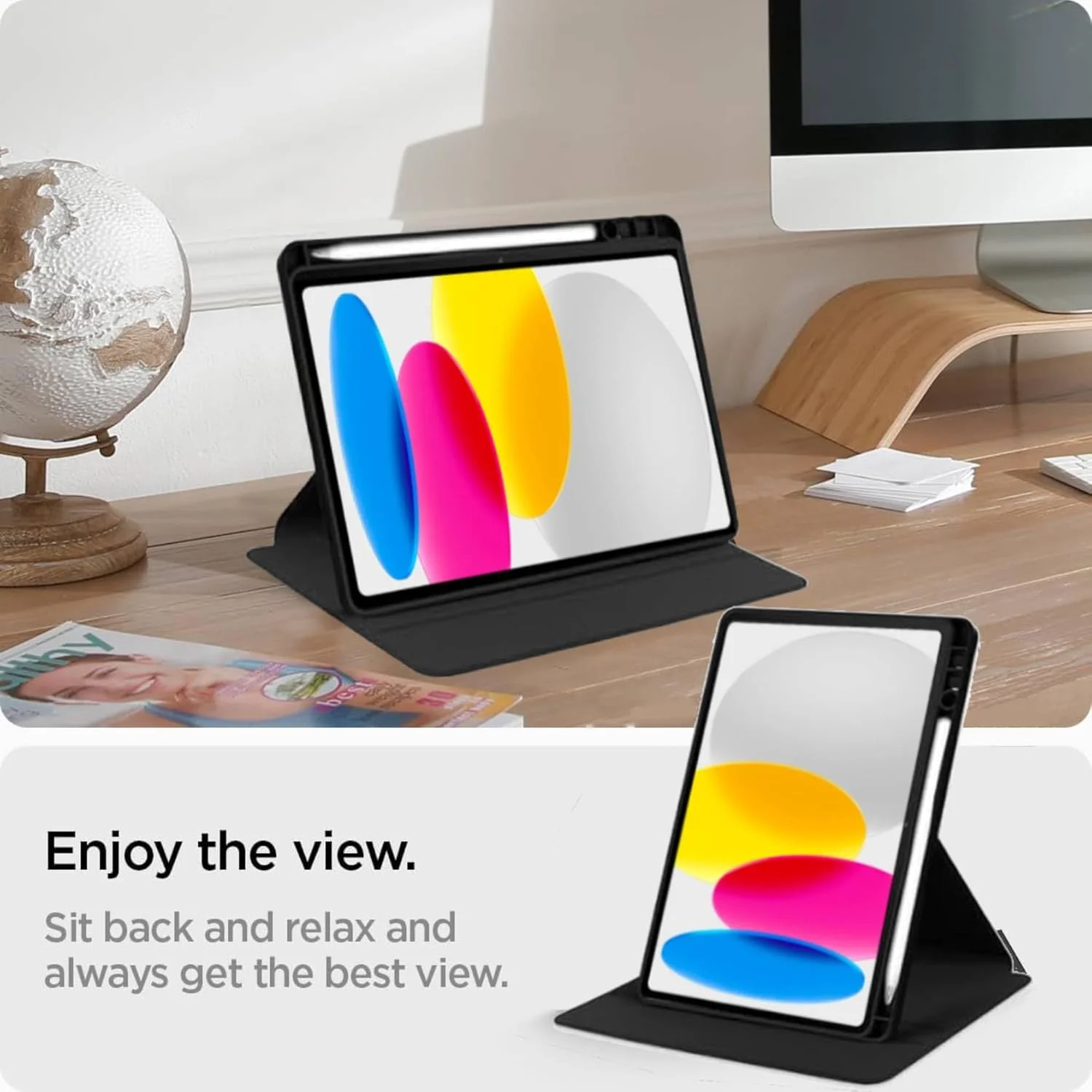 کاور ترکیبی Vurtboly سازگار با آیپد A16 نسل 11 اینچی 2025/نسل 10 اینچی 10.9 اینچی 2022، کاور محافظ پایه دار چند زاویه ای اکریلیک شفاف با نگهدارنده قلم برای آیپد A16 (مشکی)