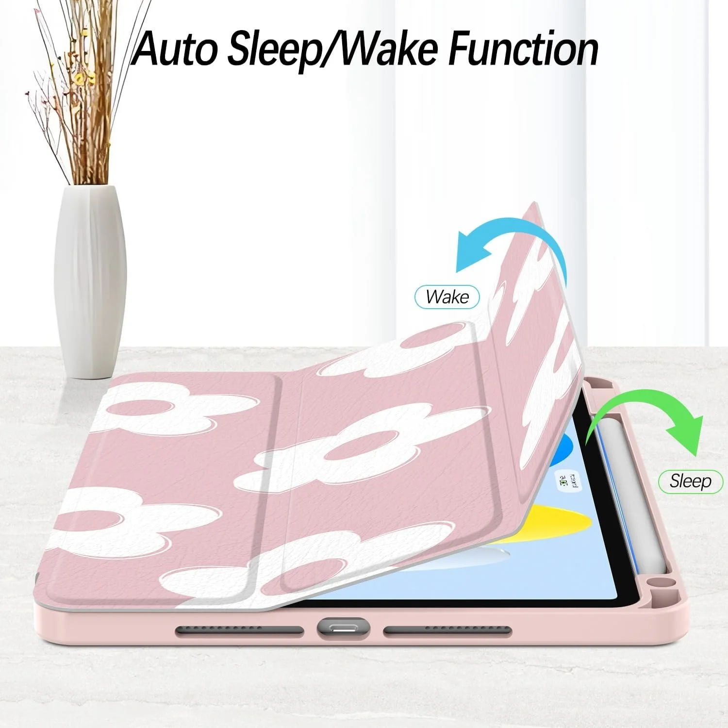 کاور Xkladz برای آیپد پرو 11 اینچ نسل 4/ 3/ 2/ 1 (2022/2021/2020/2018)، کاور با جای قلم، قاب پشتی شفاف با طراحی زیبا و جذاب برای زنان و دختران، حالت خواب/ بیدار خودکار، گل صورتی سفید