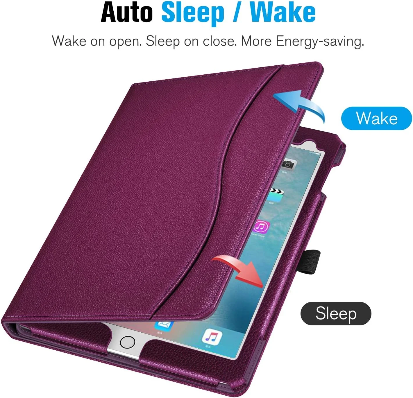 کیف محافظ Fintie برای آیپد پرو 9.7 اینچی مدل 2016 - [محافظت از گوشه‌ها] کیف کلاسوری با قابلیت تنظیم چند زاویه، استند هوشمند و کاور پشتی به همراه جیب و نگهدارنده قلم، دارای قابلیت بیدار/خواب خودکار، بنفش