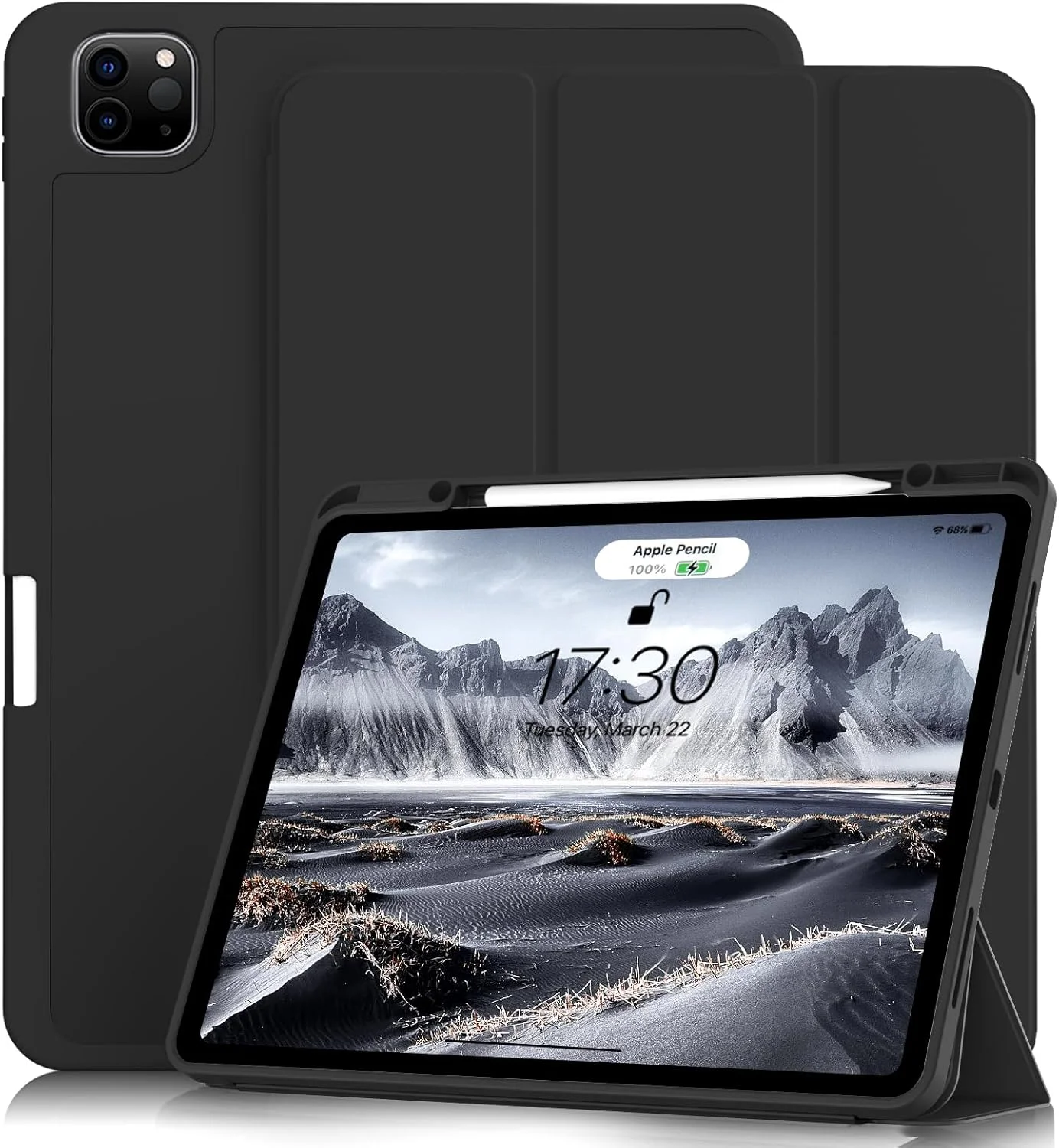 کاور KVTVOU مناسب برای آیپد پرو ۱۱ اینچ ۲۰۲۲/۲۰۲۱/۲۰۲۰ نسل چهارم/سوم/دوم، کاور پشتی TPU نرم، کاور محافظ باریک با نگهدارنده قلم برای آیپد پرو ۱۱ اینچ، قابلیت بیدار شدن/به خواب رفتن خودکار، مشکی