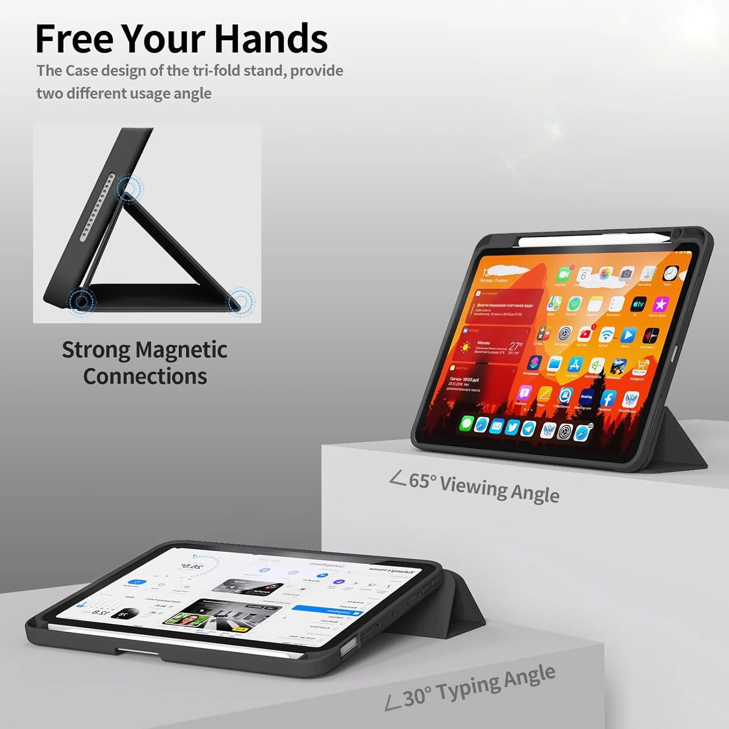 کاور KVTVOU مناسب برای آیپد پرو ۱۱ اینچ ۲۰۲۲/۲۰۲۱/۲۰۲۰ نسل چهارم/سوم/دوم، کاور پشتی TPU نرم، کاور محافظ باریک با نگهدارنده قلم برای آیپد پرو ۱۱ اینچ، قابلیت بیدار شدن/به خواب رفتن خودکار، مشکی