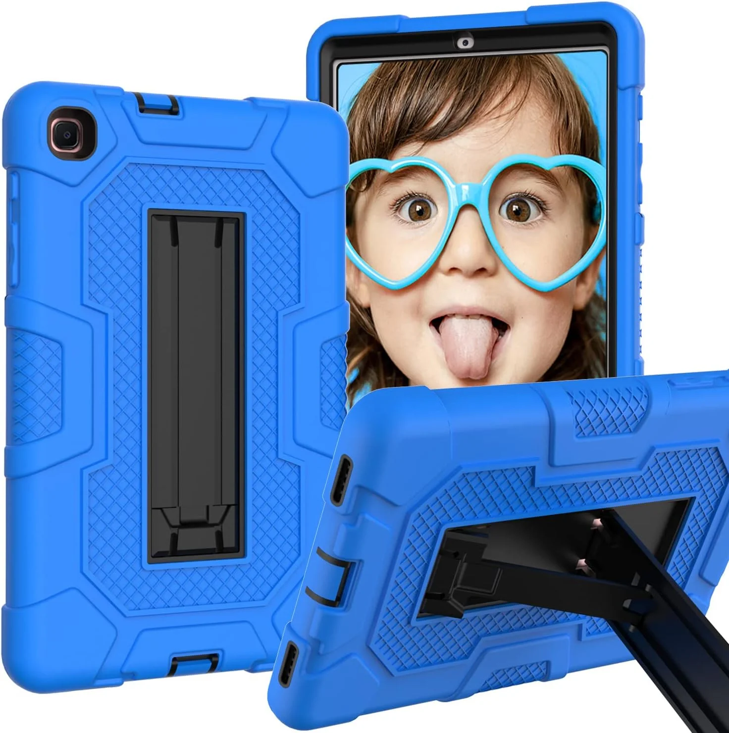 YEOU Samsung tab A7lite 8.7 T225/T220 (2021) Case with Kickstand, Heavy Duty Shockproof Hard Hybrid Triple Layer Protective Soft Shell Apple Tablet Silicone Case (Dark Blue+Black)