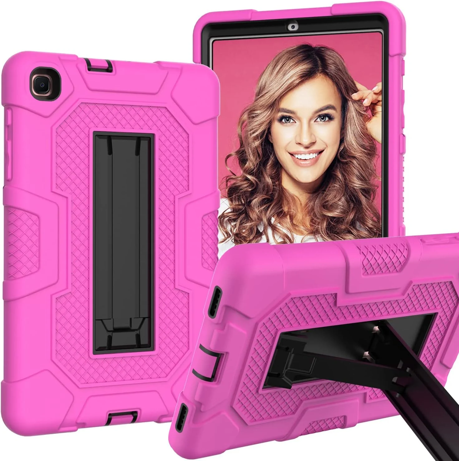 YEOU Samsung tab A 8.4 2020 T307 Case with Kickstand, Heavy Duty Shockproof Hard Hybrid Triple Layer Protective Soft Shell Apple Tablet Silicone Case (Rose + Black)