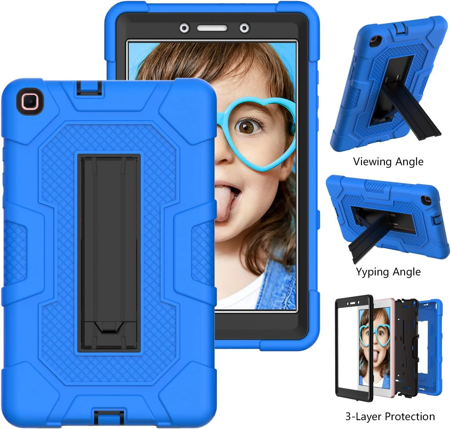 YEOU Samsung tab A7lite 8.7 T225/T220 (2021) Case with Kickstand, Heavy Duty Shockproof Hard Hybrid Triple Layer Protective Soft Shell Apple Tablet Silicone Case (Dark Blue+Black)