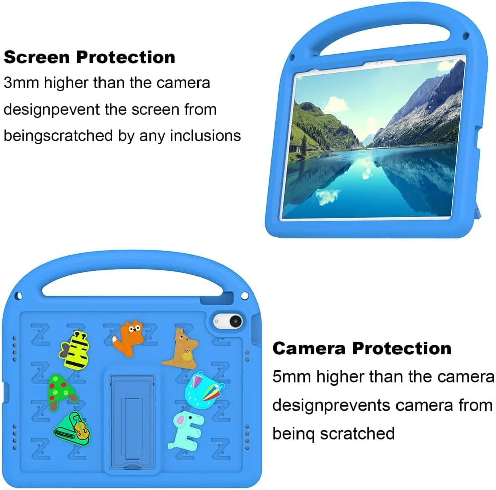 کیجثرِو، سازگار با آیپد نسل دهم 10.9 اینچی، کاور کودکانه مناسب سال 2022، دارای هولدر، ضد ضربه، محافظ کامل، طرح رنگارنگ زیبا، سازگار با آیپد نسل یازدهم 2025 (آبی، 10.9 اینچ/11 اینچ)