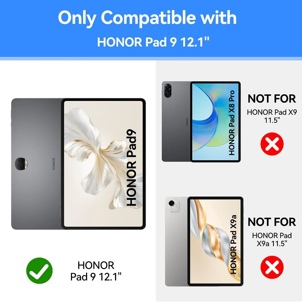 کیف تبلت کودکانه T Tersely مناسب برای Honor Pad 9، ضد ضربه و بادوام، فوم EVA سبک وزن، کاور تبلت با دسته و بند شانه، مناسب برای کودکان - آبی