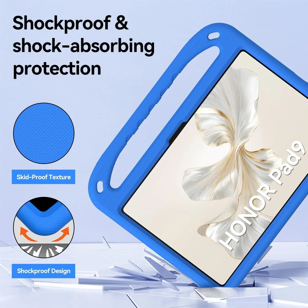 کیف تبلت کودکانه T Tersely مناسب برای Honor Pad 9، ضد ضربه و بادوام، فوم EVA سبک وزن، کاور تبلت با دسته و بند شانه، مناسب برای کودکان - آبی