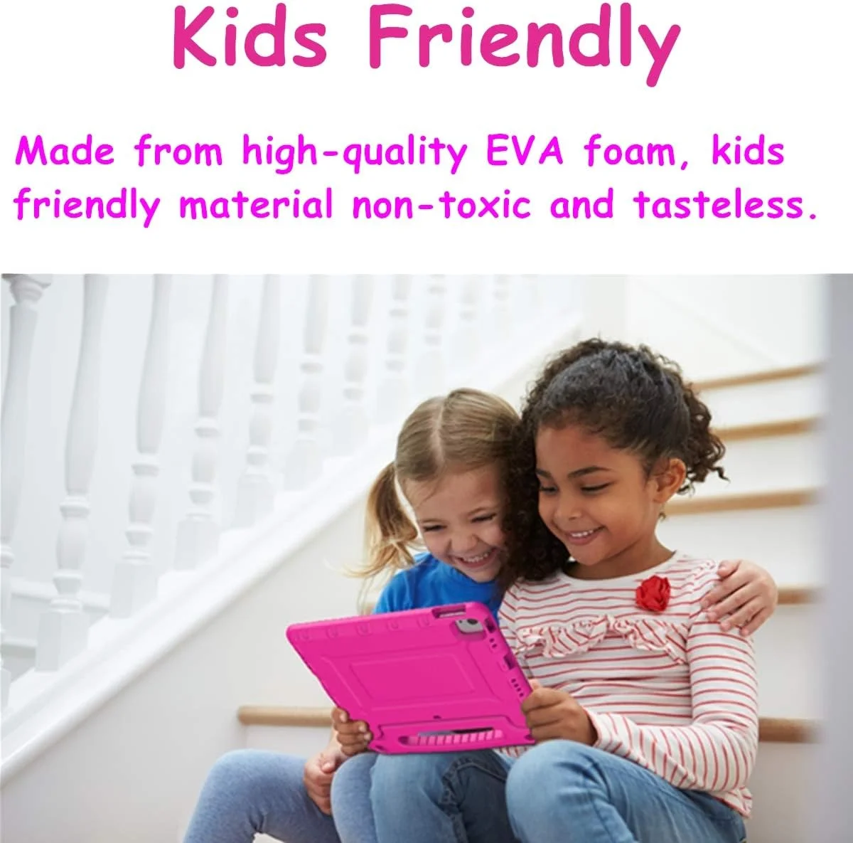 کیف محافظ کودکانه A ADENK مناسب برای آیپد ایر 4 10.9 اینچی (نسل 2020) / آیپد پرو 11 اینچی (مدل 2020 و 2018) - کیف محافظ سبک و ضد ضربه با دسته تاشو و پایه نگهدارنده (رنگ رز)