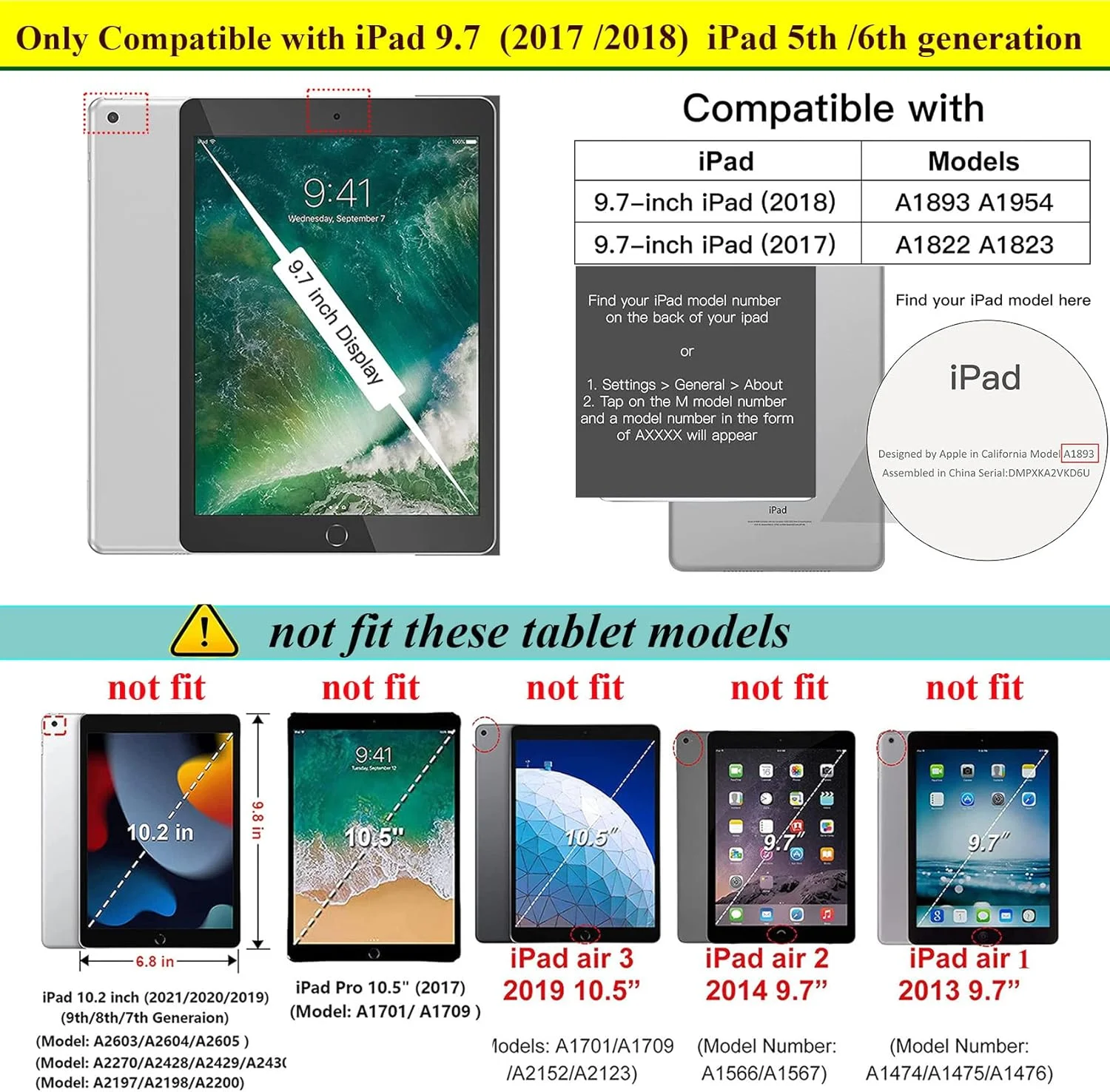 کاور شفاف UUcovers برای آیپد 9.7 اینچ 2018/2017، کاور نسل ششم/پنجم آیپد با جای قلم و پایه نگهدارنده، ضد لغزش، پشت TPU نرم، ضد ضربه [محافظت از گوشه]، پوسته شفاف فوق العاده نازک، شفاف