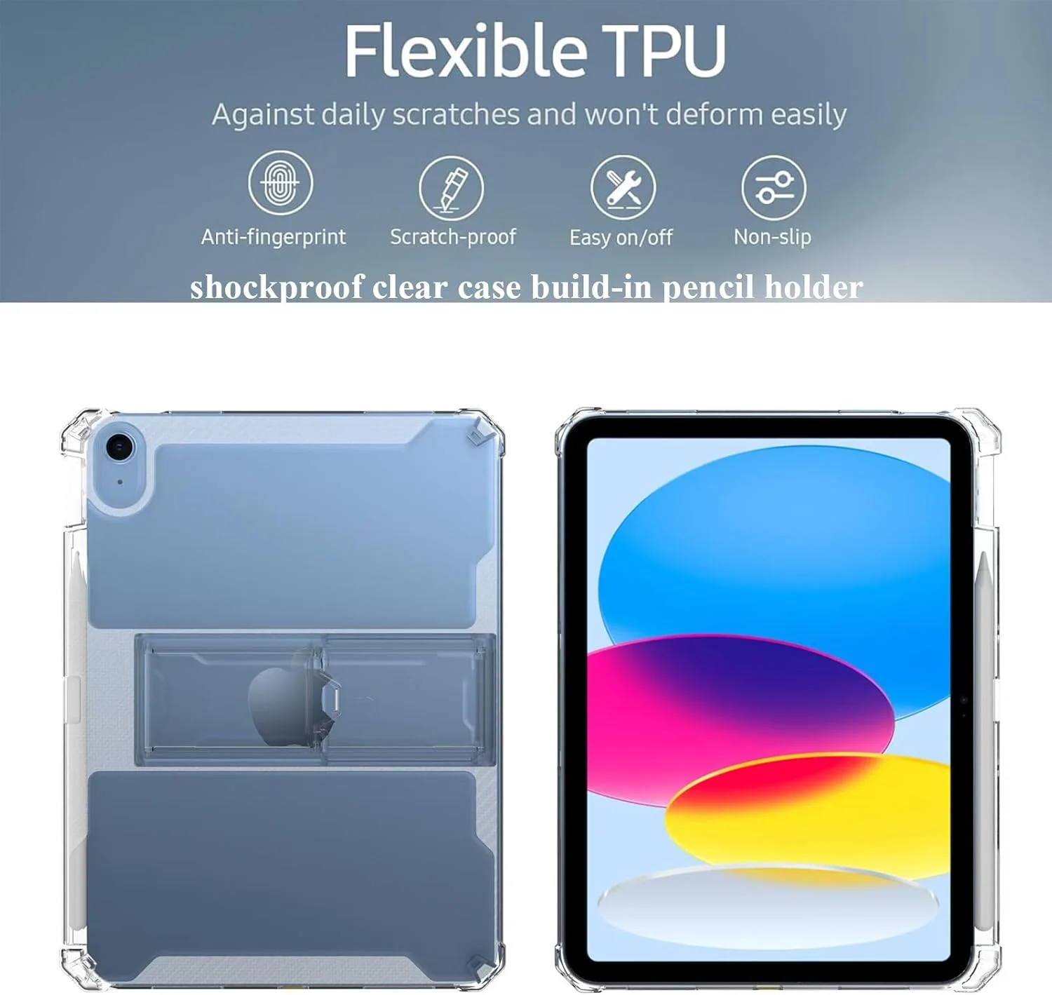 کاور شفاف UUcovers برای آیپد 9.7 اینچ 2018/2017، کاور نسل ششم/پنجم آیپد با جای قلم و پایه نگهدارنده، ضد لغزش، پشت TPU نرم، ضد ضربه [محافظت از گوشه]، پوسته شفاف فوق العاده نازک، شفاف
