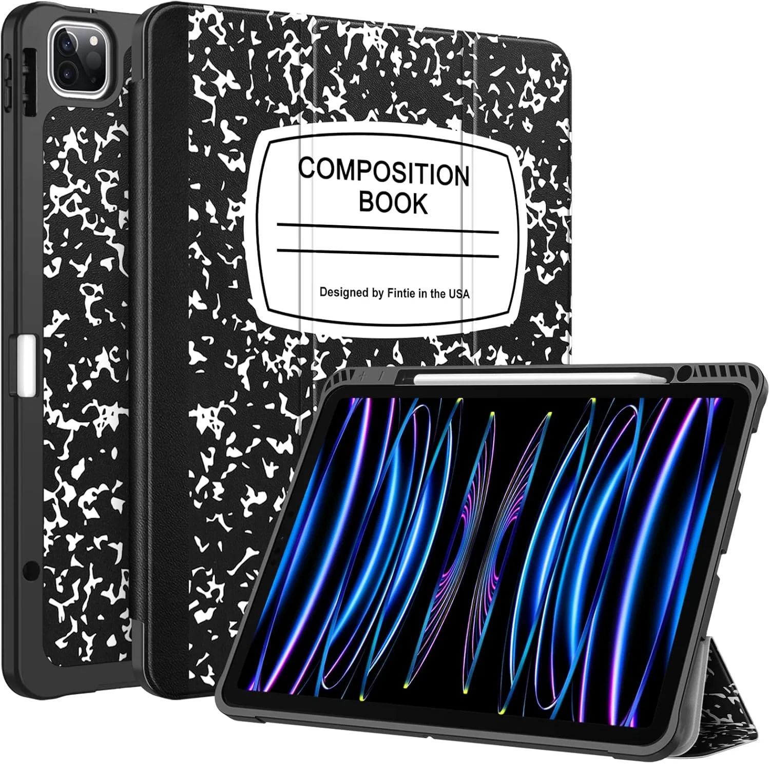 کیف Fintie برای آیپد پرو 12.9 اینچی نسل پنجم 2021، [دارای جای مداد داخلی] کاور محافظ TPU نرم و باریک با قابلیت بیدار/خواب خودکار، مناسب برای آیپد پرو 12.9 اینچی نسل چهارم 2020 و نسل سوم 2018، طرح Composition Book