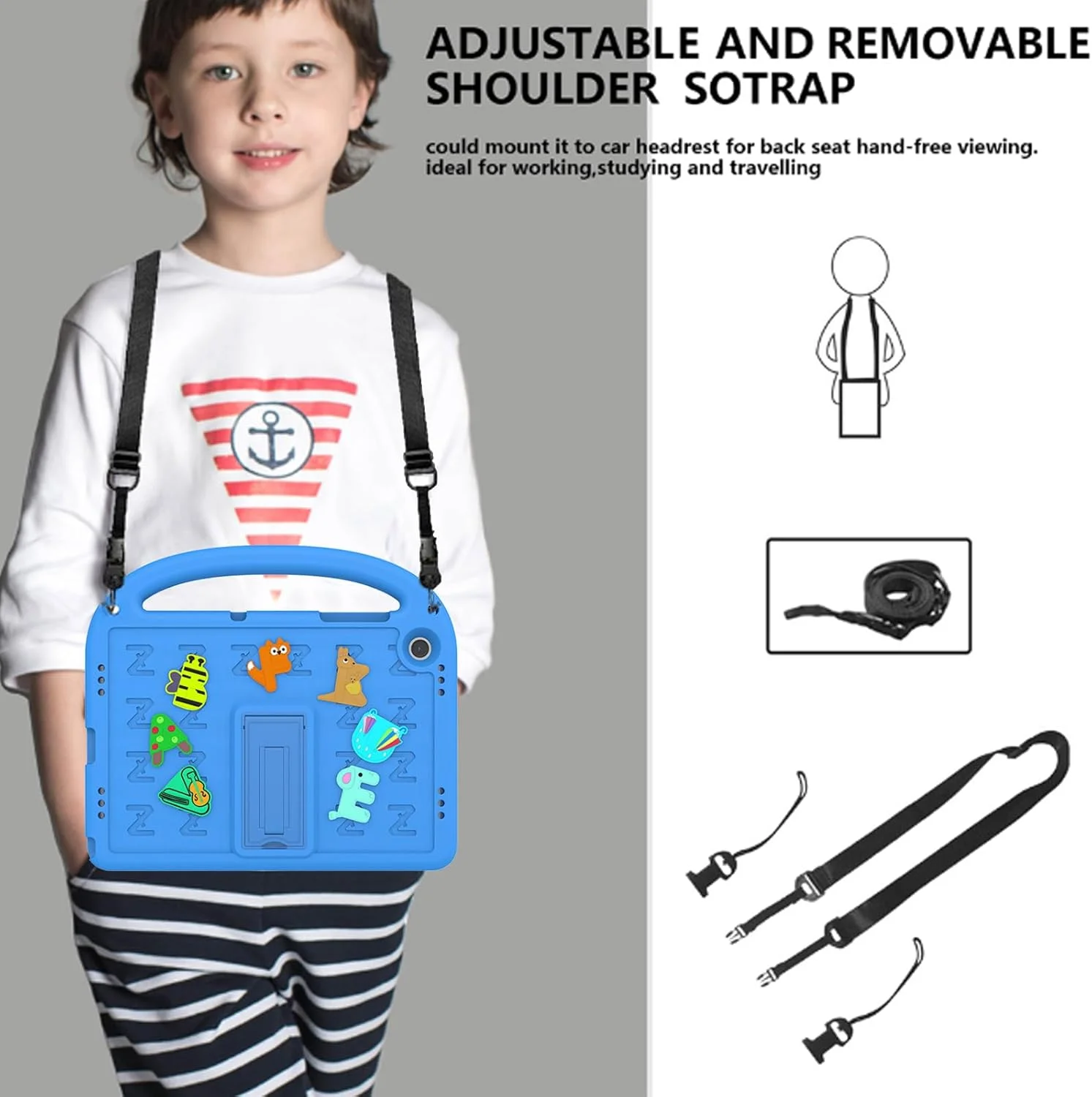 کیف محافظ کودکانه Tujibeay مناسب برای تبلت سامسونگ گلکسی تب A9 پلاس 2023 11 اینچی، سبک وزن، ضد ضربه EVA با دسته (آبی)