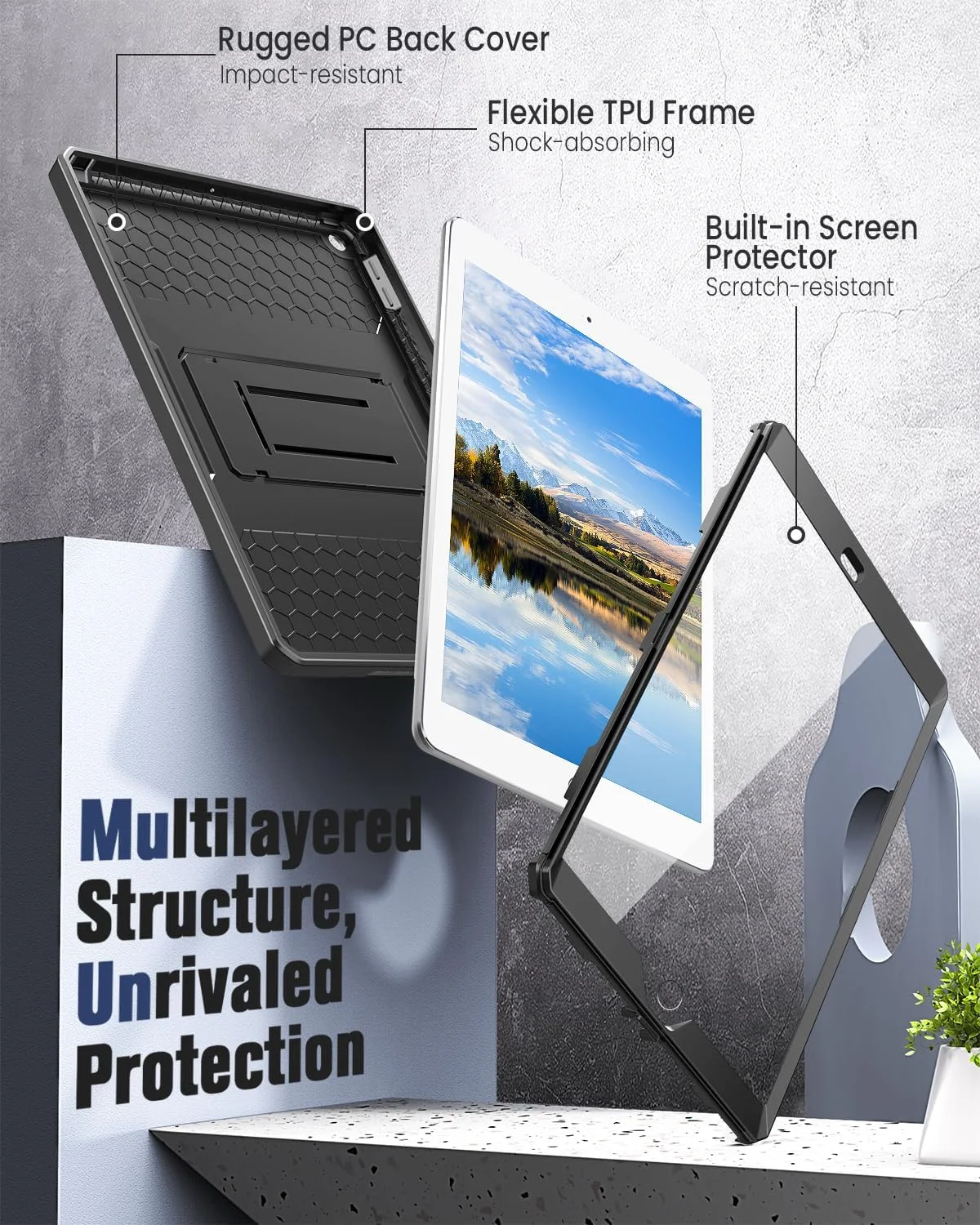 کاور مقاوم MoKo مناسب برای آیپد 9.7 اینچی نسل ششم/پنجم (2018/2017) - کاور هیبریدی مقاوم و ضد ضربه با محافظ صفحه نمایش داخلی، سازگار با آیپد 9.7 اینچی اپل (مدل 2018/2017)، مشکی