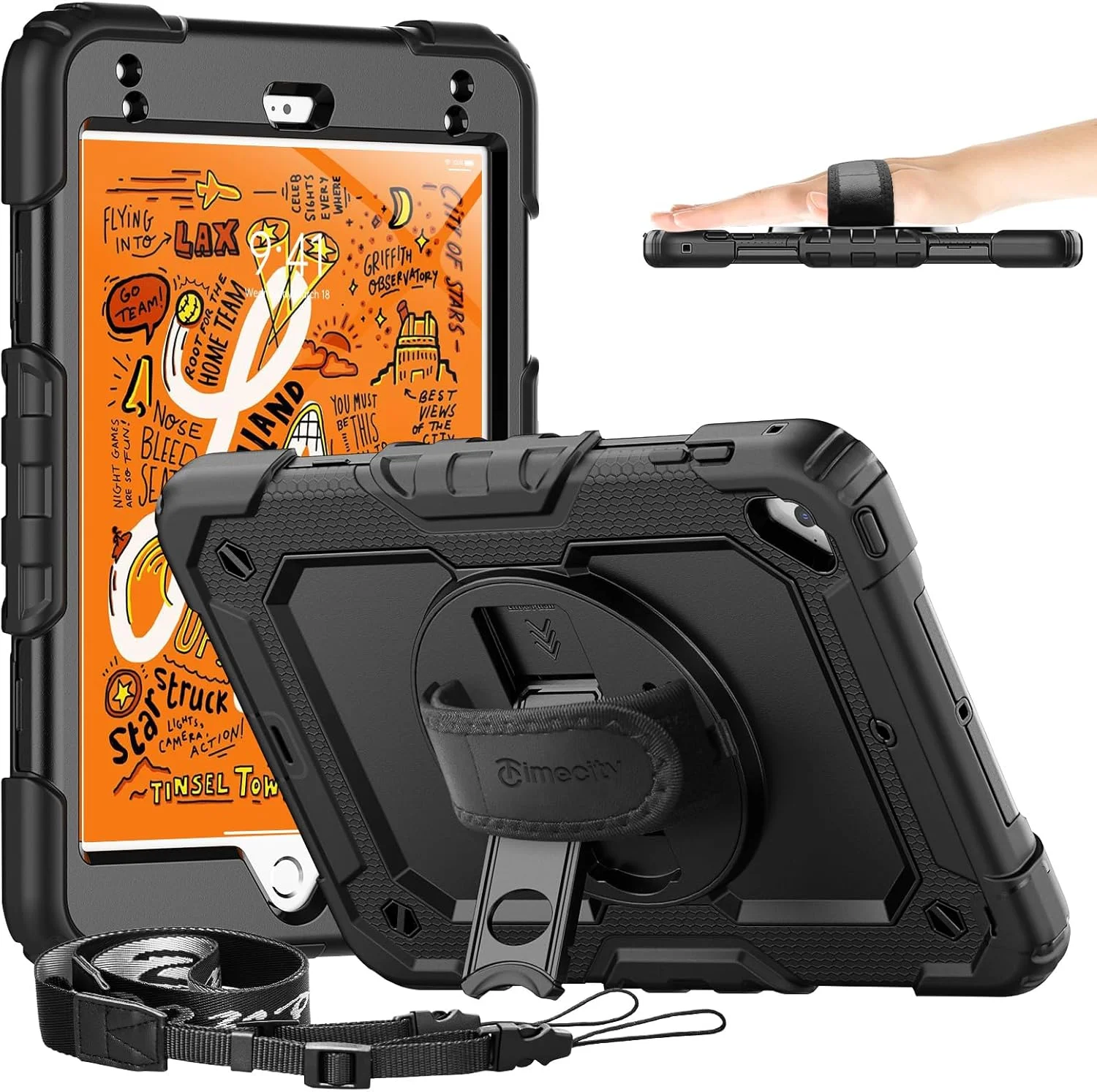 محافظ آیپد تایمسیتی سازگار با آیپد مینی 5/4 به همراه محافظ صفحه نمایش، محافظت کامل بدنه با پایه چرخان 360 درجه، دسته، بند، جای قلم، مناسب برای آیپد مینی نسل 5/4 اینچی 7.9 - مشکی محافظ آیپد تایمسیتی سازگار با آیپد مینی 5/4 به همراه محافظ صفحه نمایش، محافظت کامل بدنه با پایه چرخان 360 درجه، دسته، بند، جای قلم، مناسب برای آیپد مینی نسل 5/4 اینچی 7.9 - مشکی