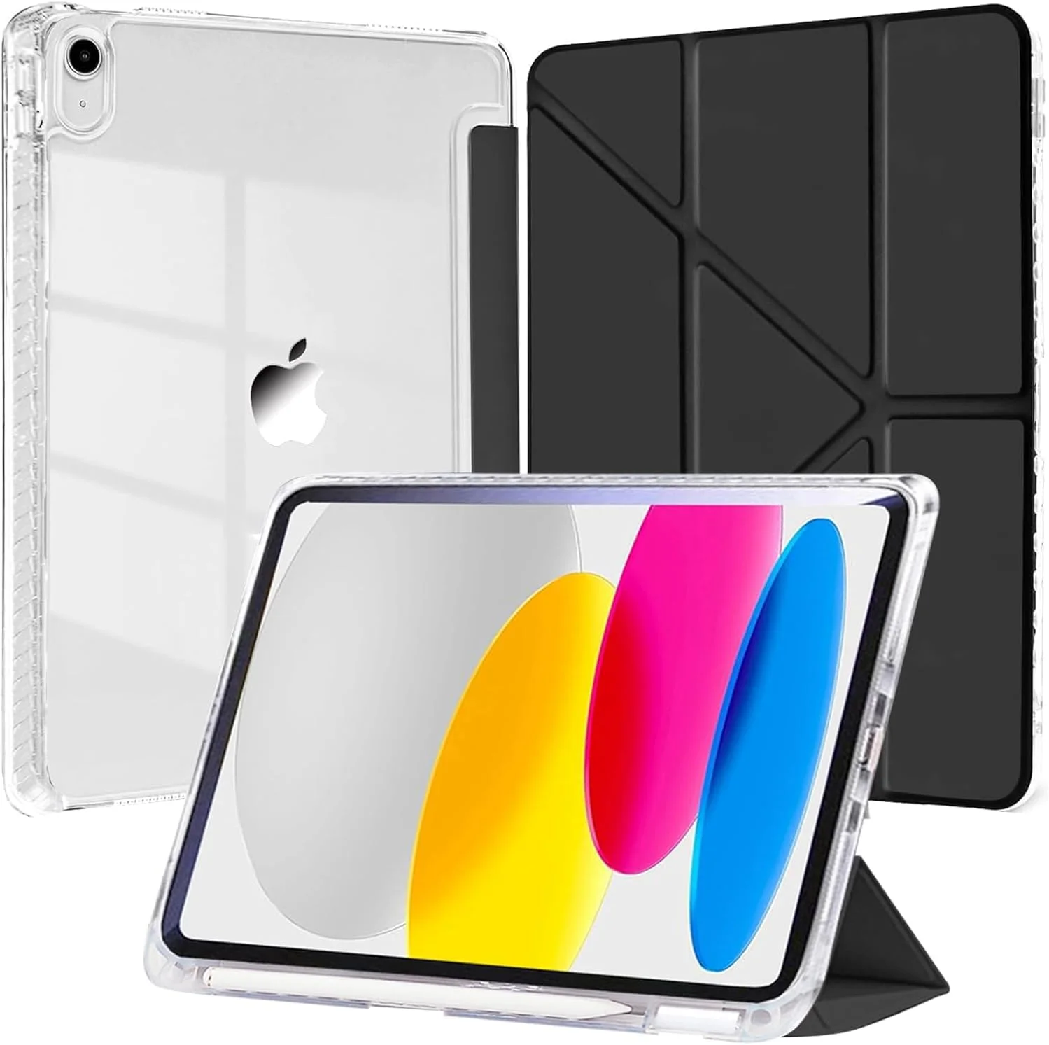 کیف محافظ QIXUZENI سازگار با آیپد (A16) نسل 11 اینچی 11 اینچ 2025 / آیپد نسل 10 اینچی 10.9 اینچ 2022، کاور هوشمند محافظ پشتی سخت و باریک (مشکی)