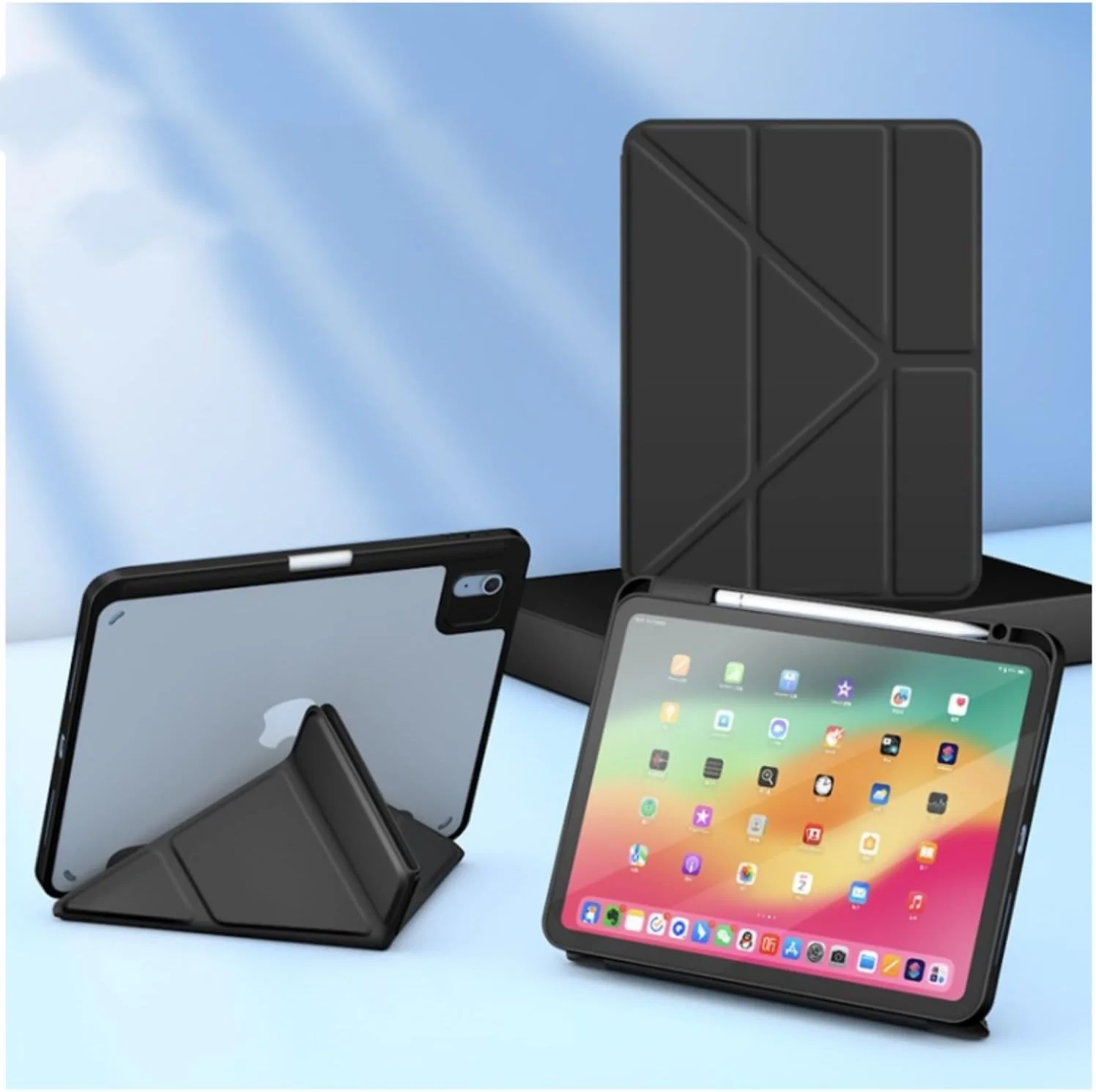 کیف محافظ QIXUZENI سازگار با آیپد (A16) نسل 11 اینچی 11 اینچ 2025 / آیپد نسل 10 اینچی 10.9 اینچ 2022، کاور هوشمند محافظ پشتی سخت و باریک (مشکی)