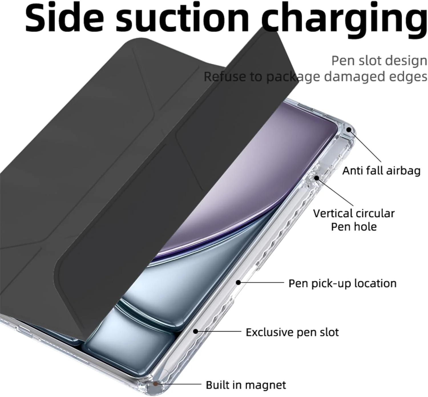 کیف محافظ QIXUZENI سازگار با آیپد (A16) نسل 11 اینچی 11 اینچ 2025 / آیپد نسل 10 اینچی 10.9 اینچ 2022، کاور هوشمند محافظ پشتی سخت و باریک (مشکی)