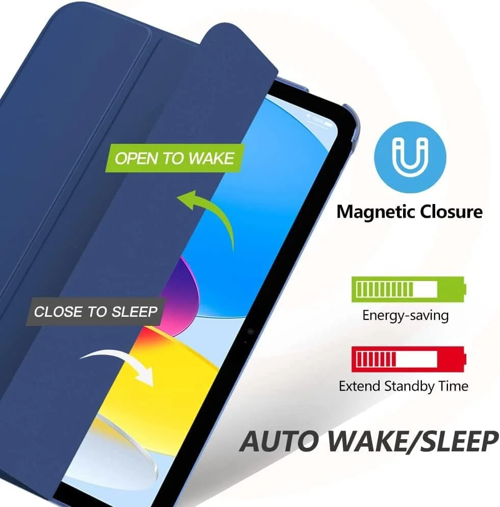 کاور هوشمند تاشو ProElite برای Apple iPad نسل 10، 10.9 اینچ 2022، پشت سخت و شفاف با قلم لمسی، سرمه ای