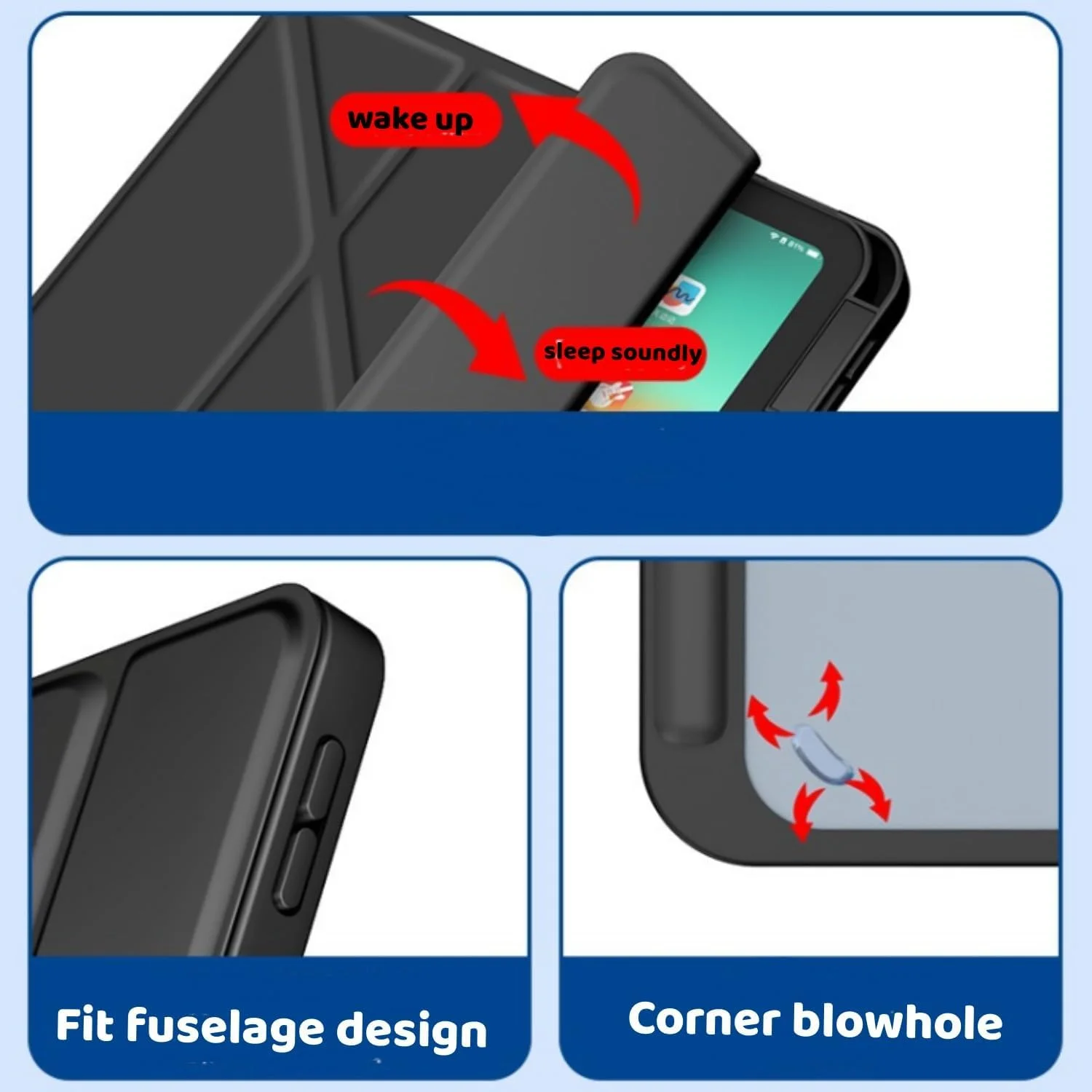 کیف محافظ QIXUZENI سازگار با آیپد (A16) نسل 11 اینچی 11 اینچ 2025 / آیپد نسل 10 اینچی 10.9 اینچ 2022، کاور هوشمند محافظ پشتی سخت و باریک (مشکی)
