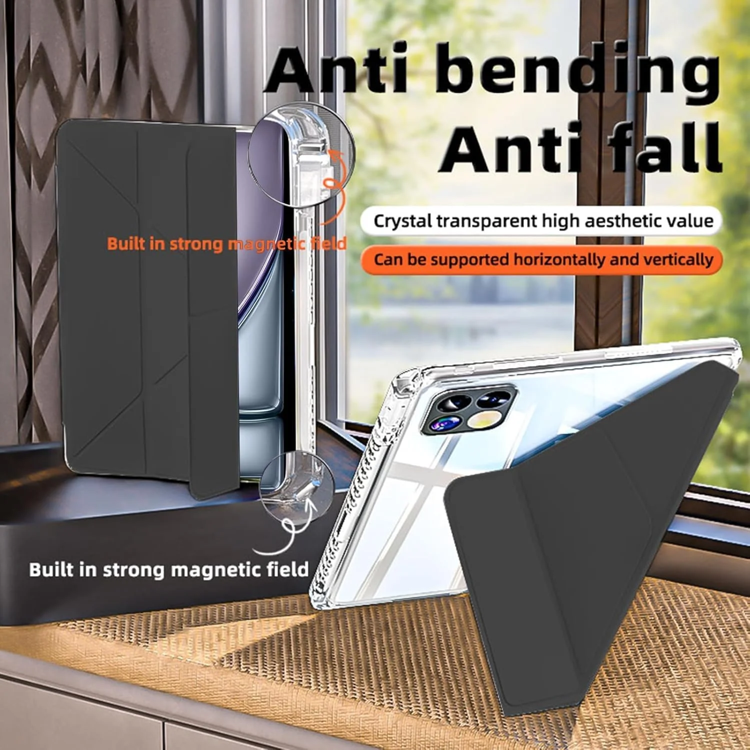 کیف محافظ QIXUZENI سازگار با آیپد (A16) نسل 11 اینچی 11 اینچ 2025 / آیپد نسل 10 اینچی 10.9 اینچ 2022، کاور هوشمند محافظ پشتی سخت و باریک (مشکی)