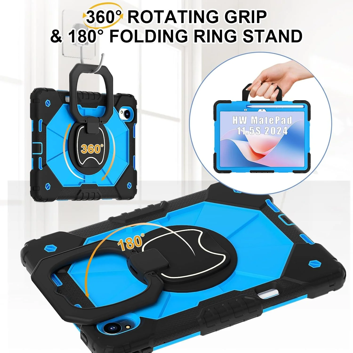 کیف محافظ کودکانه Gruattreay سازگار با Huawei MatePad 11.5'' S 2024، کیف مقاوم و بادوام با بند شانه، پایه نگهدارنده، جای قلم برای MatePad 11.5 S (مشکی)