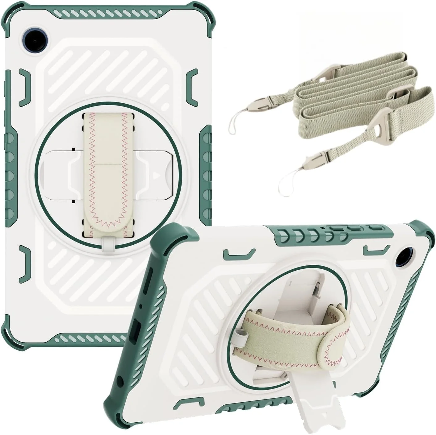 کیف تبلت Arsey برای سامسونگ گلکسی تب A9 سایز 8.7 اینچ 2023 با جای قلم، پایه چرخان 360 درجه و بند شانه، کاور ضد ضربه PC+TPU، طرح Type-A Mecha، سبز