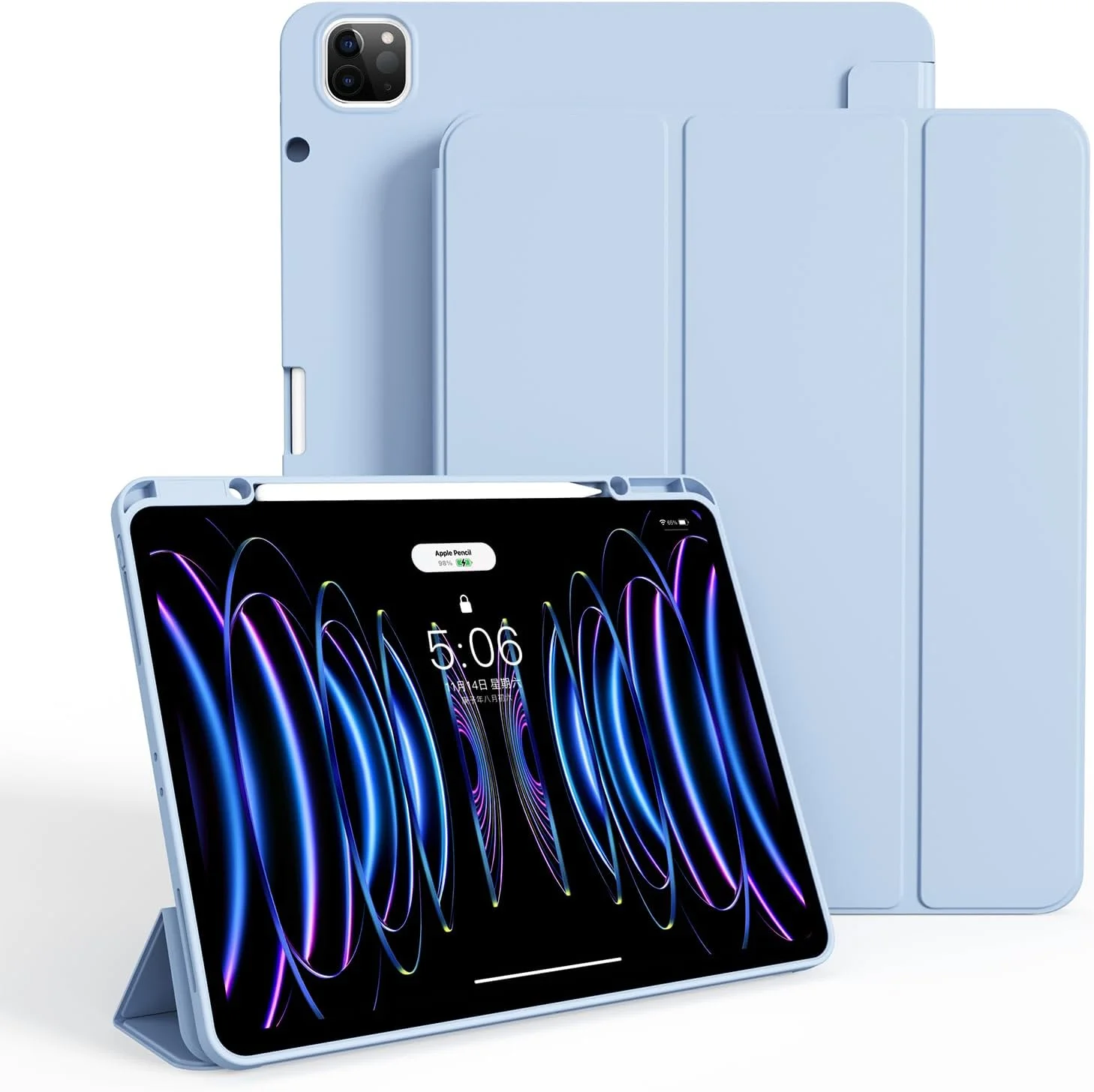 کاور KVTVOU مناسب برای آیپد ایر ۱۳ اینچ (M3 2025 / M2 2024)، برای آیپد پرو ۱۲.۹ اینچ نسل ششم/پنجم ۲۰۲۲/۲۰۲۱، کاور نرم و فوق العاده نازک با نگهدارنده قلم برای آیپد ایر/پرو، قابلیت بیدار شدن/خواب خودکار، آبی روشن