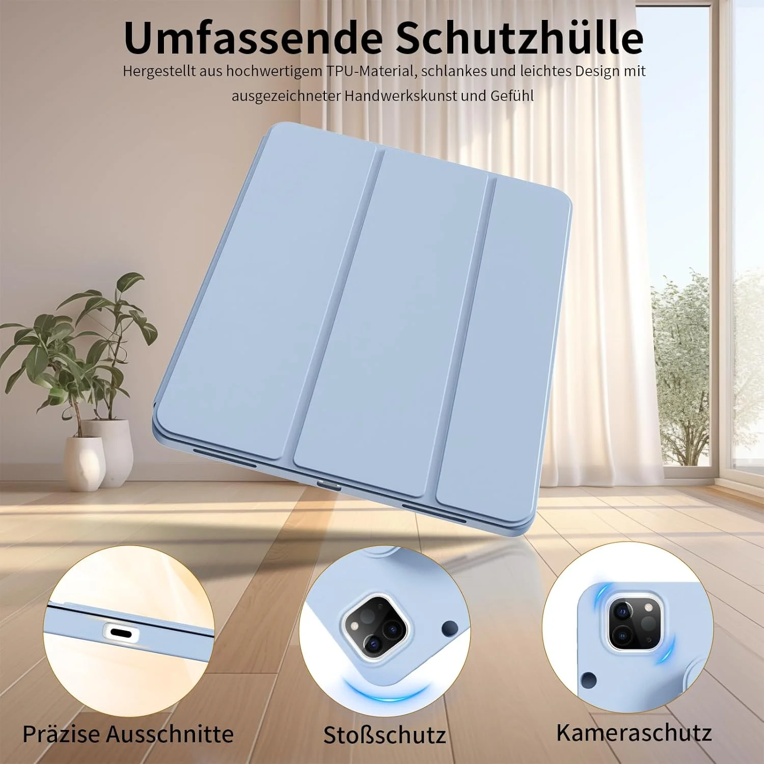 کاور KVTVOU مناسب برای آیپد ایر ۱۳ اینچ (M3 2025 / M2 2024)، برای آیپد پرو ۱۲.۹ اینچ نسل ششم/پنجم ۲۰۲۲/۲۰۲۱، کاور نرم و فوق العاده نازک با نگهدارنده قلم برای آیپد ایر/پرو، قابلیت بیدار شدن/خواب خودکار، آبی روشن