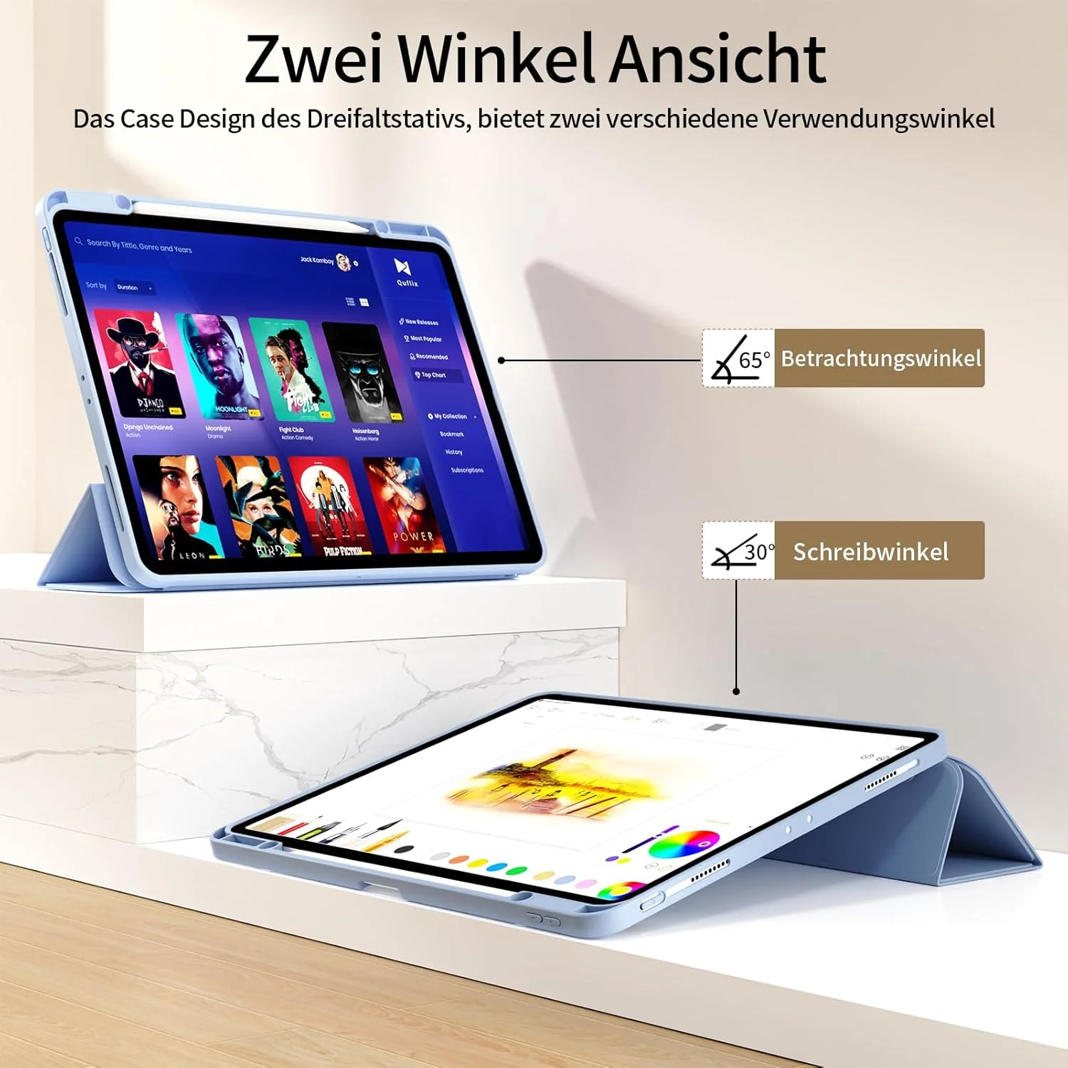 کاور KVTVOU مناسب برای آیپد ایر ۱۳ اینچ (M3 2025 / M2 2024)، برای آیپد پرو ۱۲.۹ اینچ نسل ششم/پنجم ۲۰۲۲/۲۰۲۱، کاور نرم و فوق العاده نازک با نگهدارنده قلم برای آیپد ایر/پرو، قابلیت بیدار شدن/خواب خودکار، آبی روشن