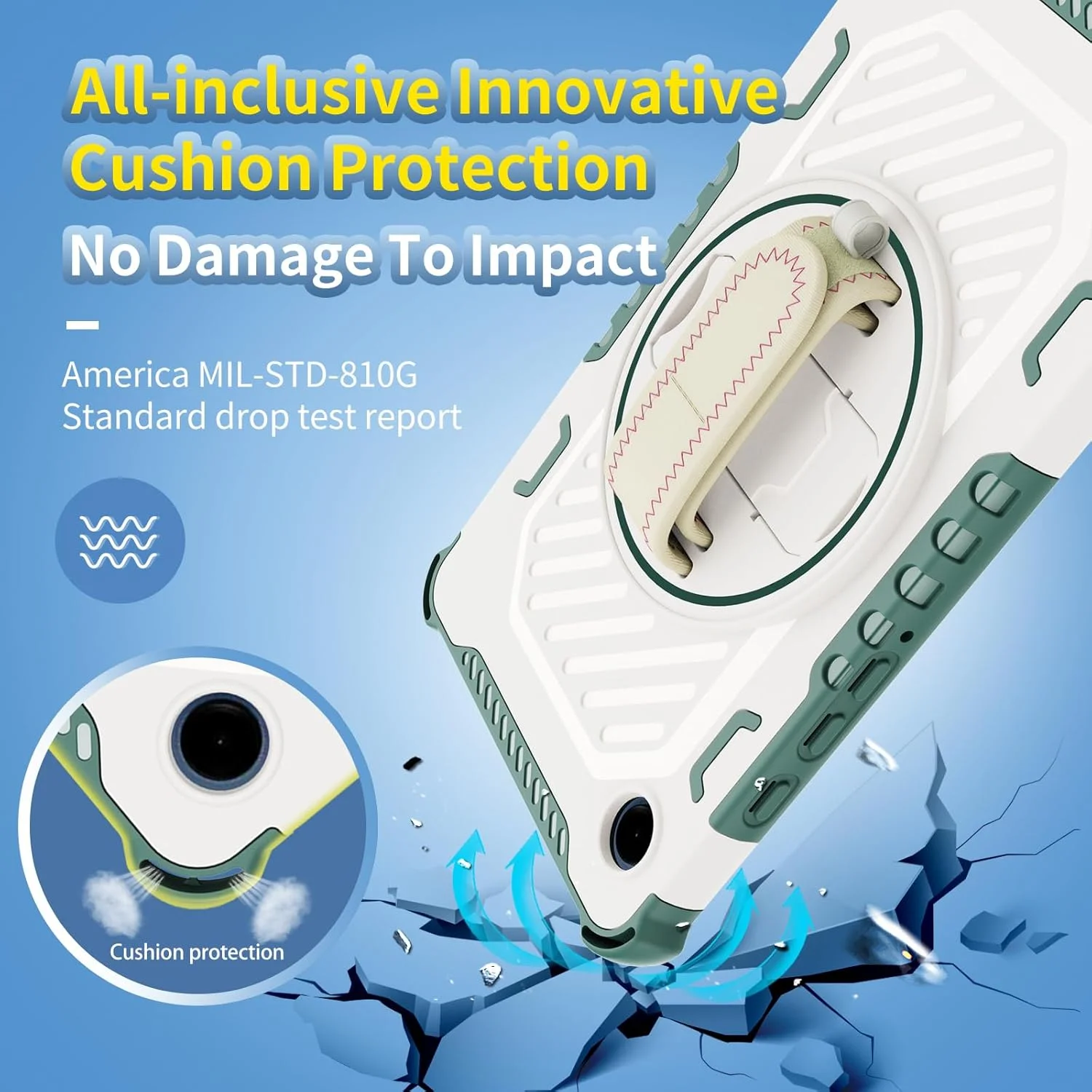 کیف تبلت Arsey برای سامسونگ گلکسی تب A9 سایز 8.7 اینچ 2023 با جای قلم، پایه چرخان 360 درجه و بند شانه، کاور ضد ضربه PC+TPU، طرح Type-A Mecha، سبز