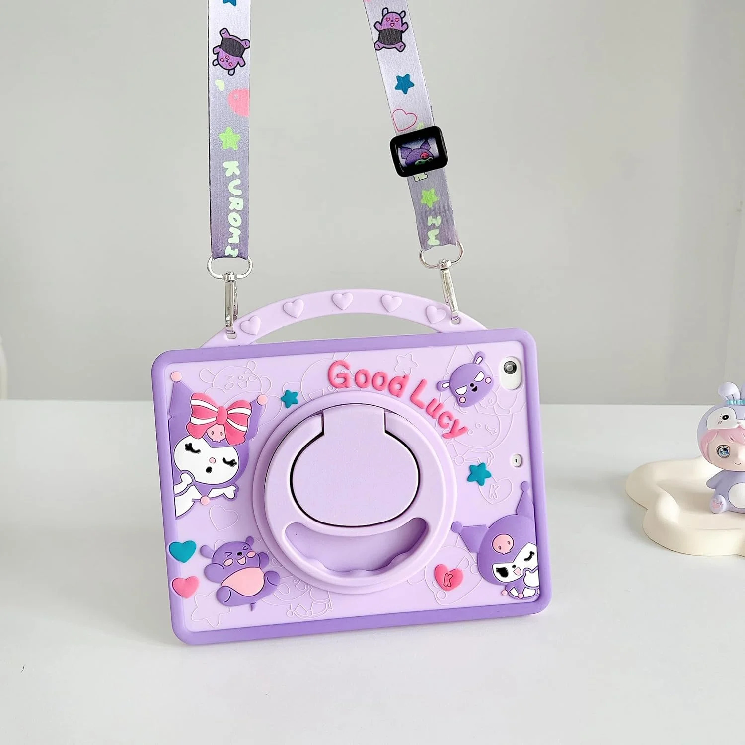 کیف محافظ کودکانه آیپد نسل 9/ 8/ 7 (2021/2020/2019)، کیف آیپد 10.2 اینچی کودکانه با جای مداد، کیف سیلیکونی ضد ضربه با دسته و استند برای آیپد نسل 9/8/7 10.2 اینچی (بنفش)