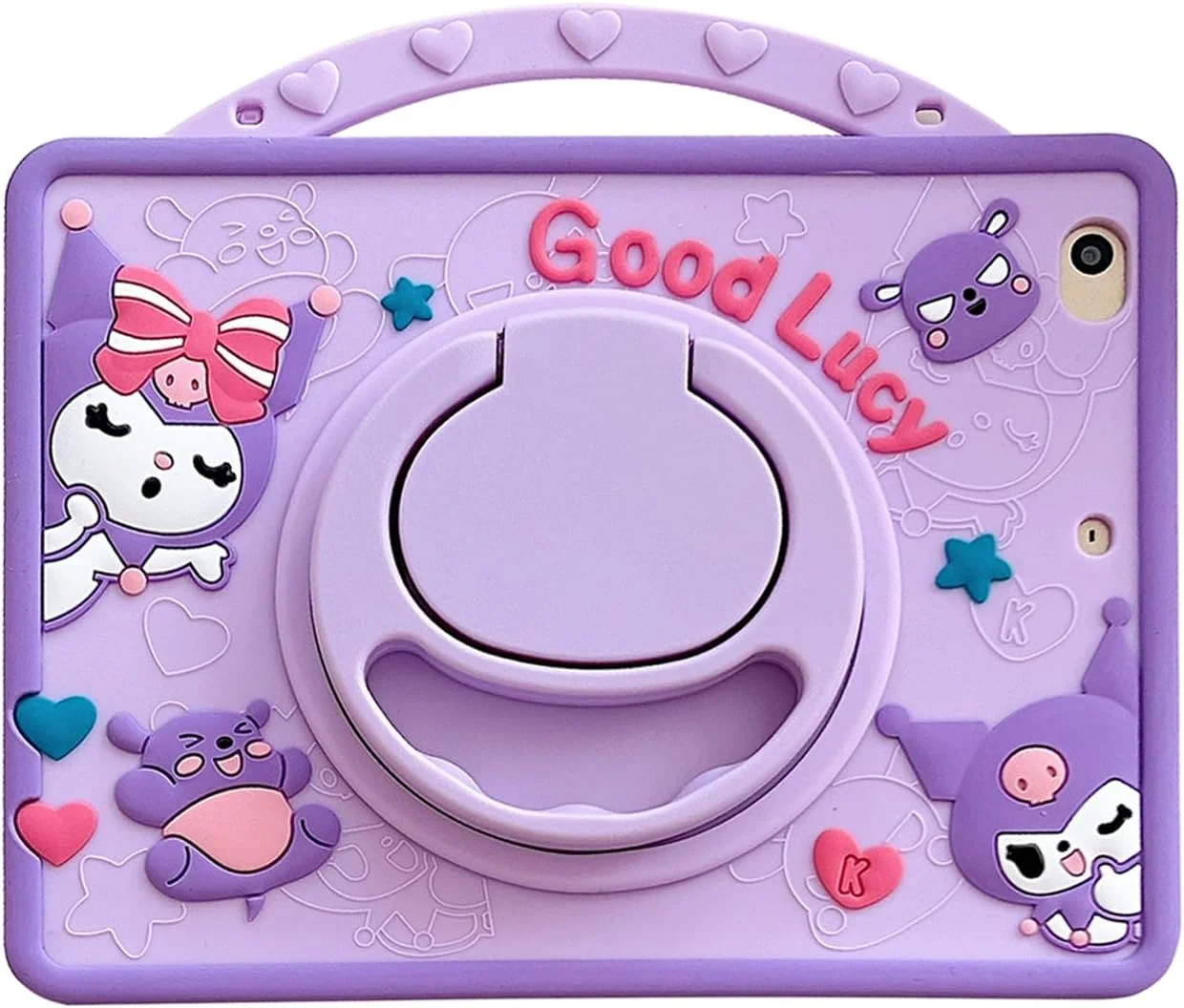 کیف محافظ کودکانه آیپد نسل 9/ 8/ 7 (2021/2020/2019)، کیف آیپد 10.2 اینچی کودکانه با جای مداد، کیف سیلیکونی ضد ضربه با دسته و استند برای آیپد نسل 9/8/7 10.2 اینچی (بنفش)