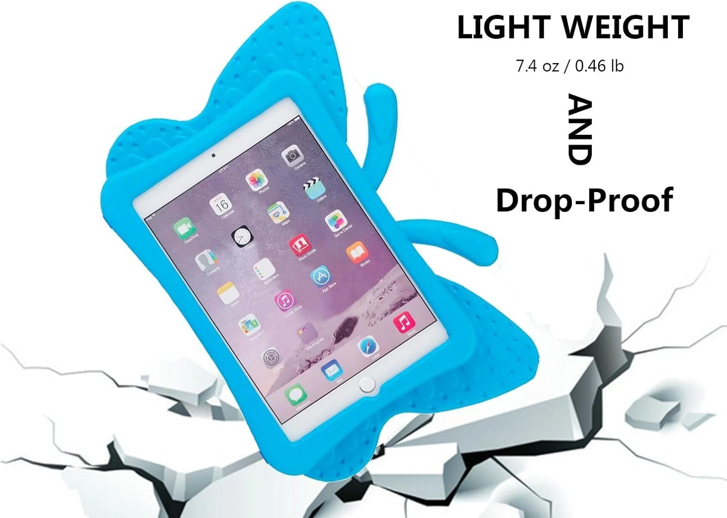 کاور آیپد مینی کودکانه SmartGrist طرح پروانه با قابلیت تبدیل شدن به استند، سبک و مقاوم، فوم EVA محافظ تبلت مناسب برای اپل آیپد مینی 1/2/3/4 - آبی