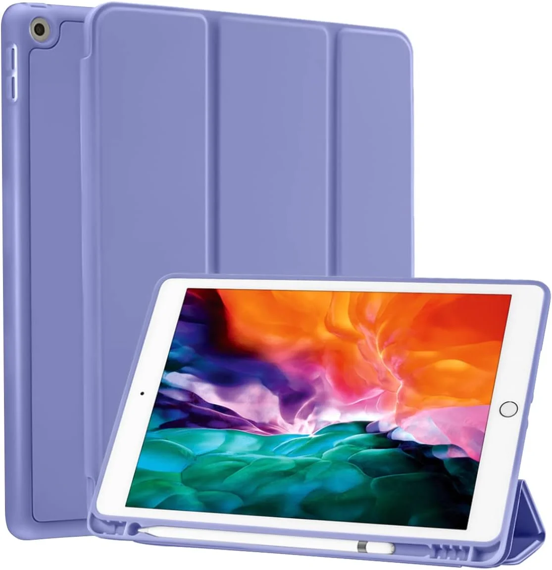 کاور محافظ آیپد 9.7 اینچی SIWENGDE سازگار با آیپد نسل ششم 2018 / آیپد نسل پنجم 2017، دارای جای قلم، باریک، سیلیکونی نرم، سه تایی هوشمند، پوشش محافظ (بنفش میخکی)