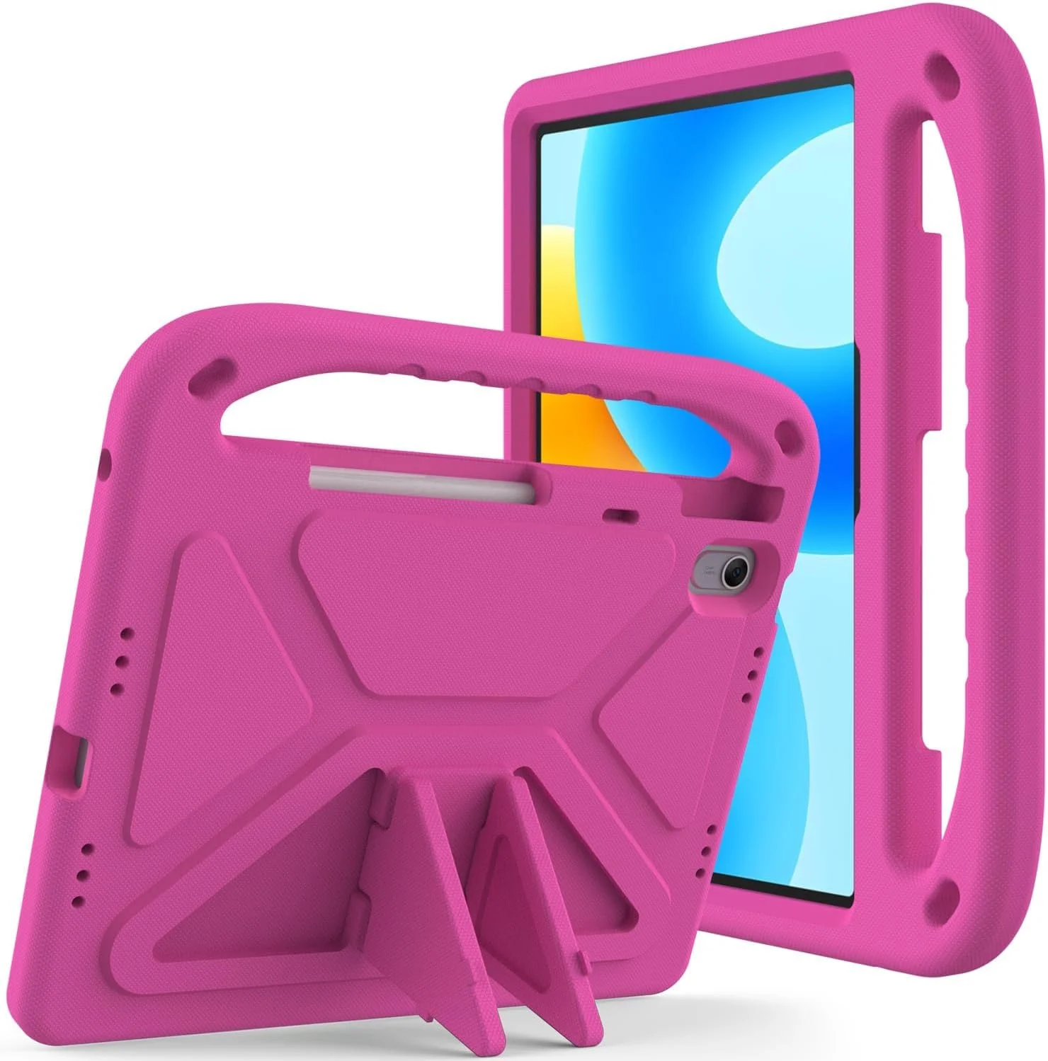 کیف محافظ کودکانه سازگار با هوآوی MatePad 11.5 2023، کیف محافظ سبک وزن EVA ضد ضربه با پایه، روکش تبلت زیبا و مناسب کودکان (قرمز گل رز)