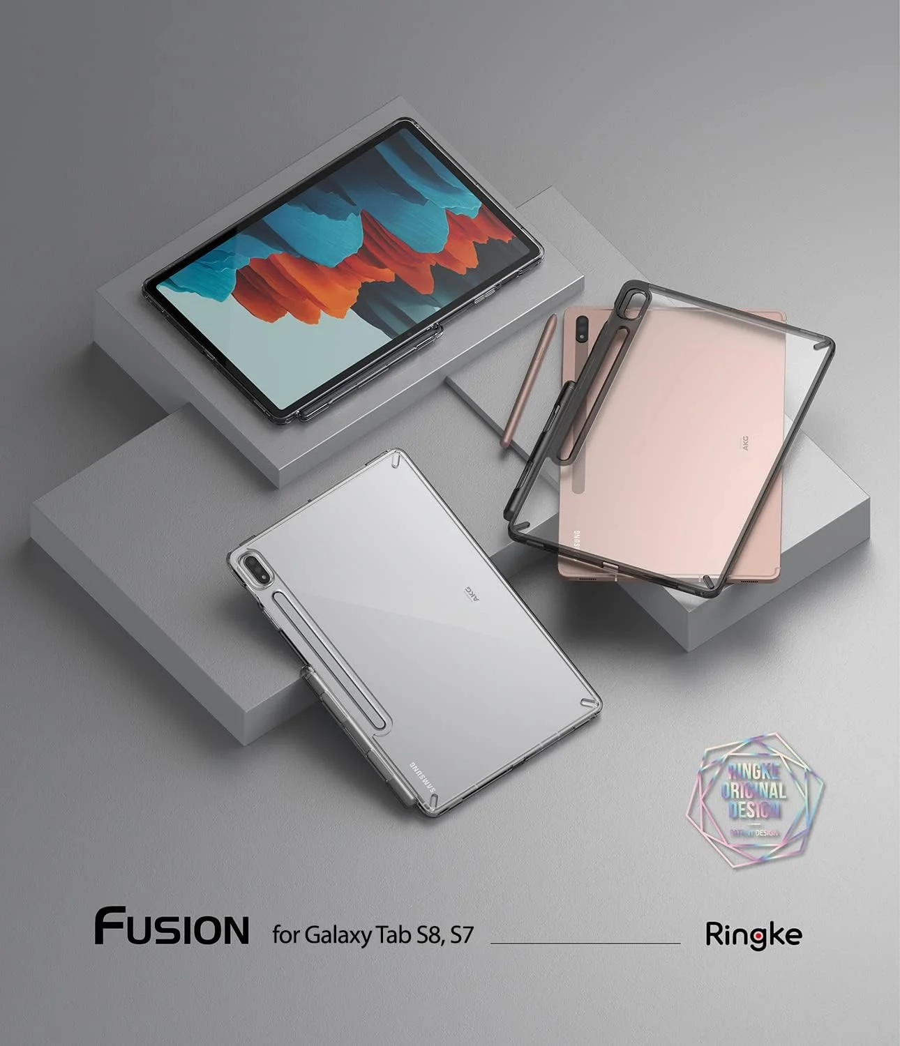 کاور پشتی تبلت Ringke Fusion برای گلکسی تب S8 / گلکسی تب S7، ضد ضربه، دارای جای قلم استایلوس S داخلی، رنگ دودی مشکی