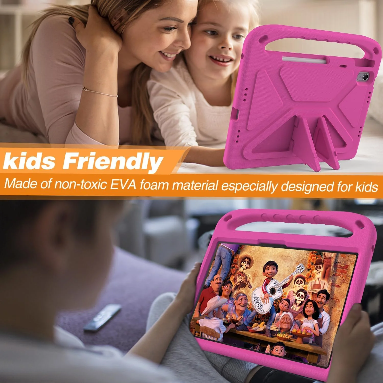 کیف محافظ کودکانه سازگار با هوآوی MatePad 11.5 2023، کیف محافظ سبک وزن EVA ضد ضربه با پایه، روکش تبلت زیبا و مناسب کودکان (قرمز گل رز)